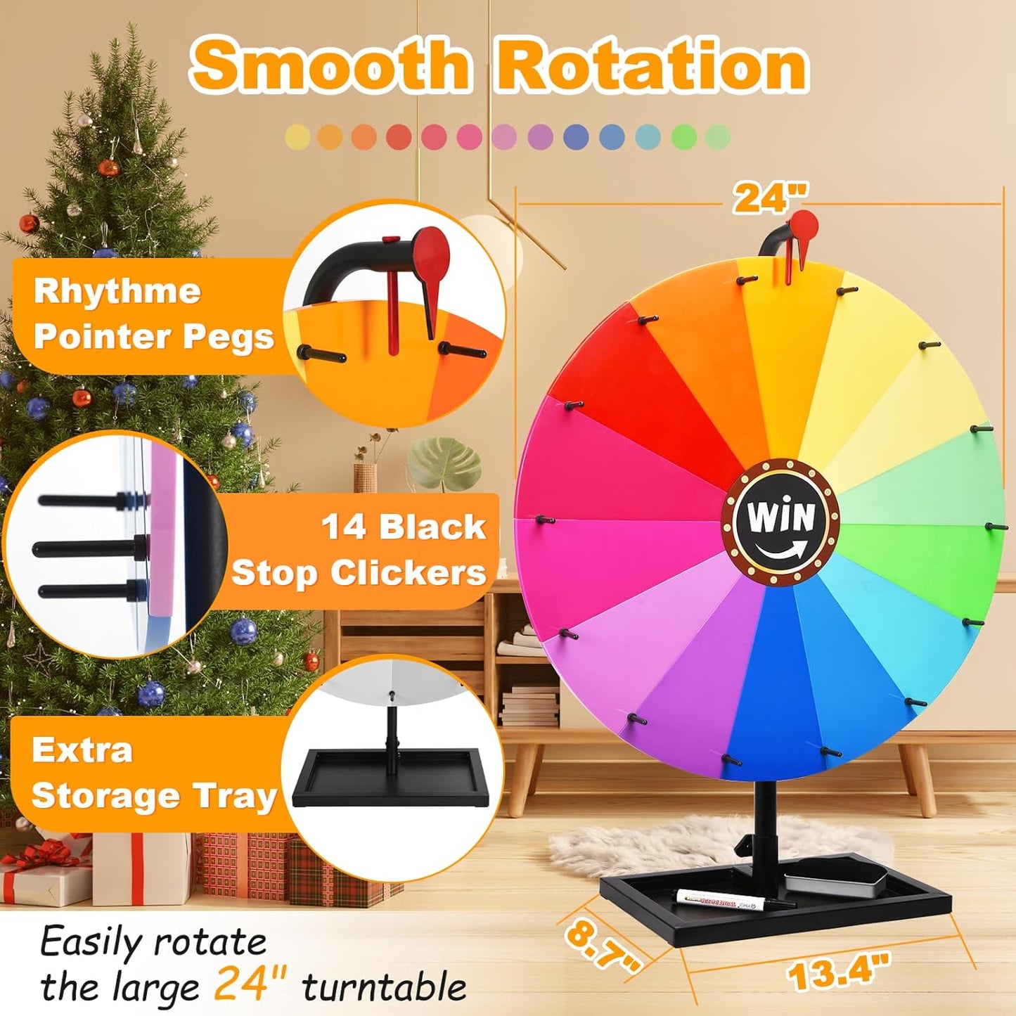 GADFISH 24-inch Tabletop Spinning Prize Wheel, Spin Doodle Game Spinner, Storable Prize Wheel Spinner with Stand, Wheel of Fortune Game, Suitable for Family Games, Party Games, 14 Colors