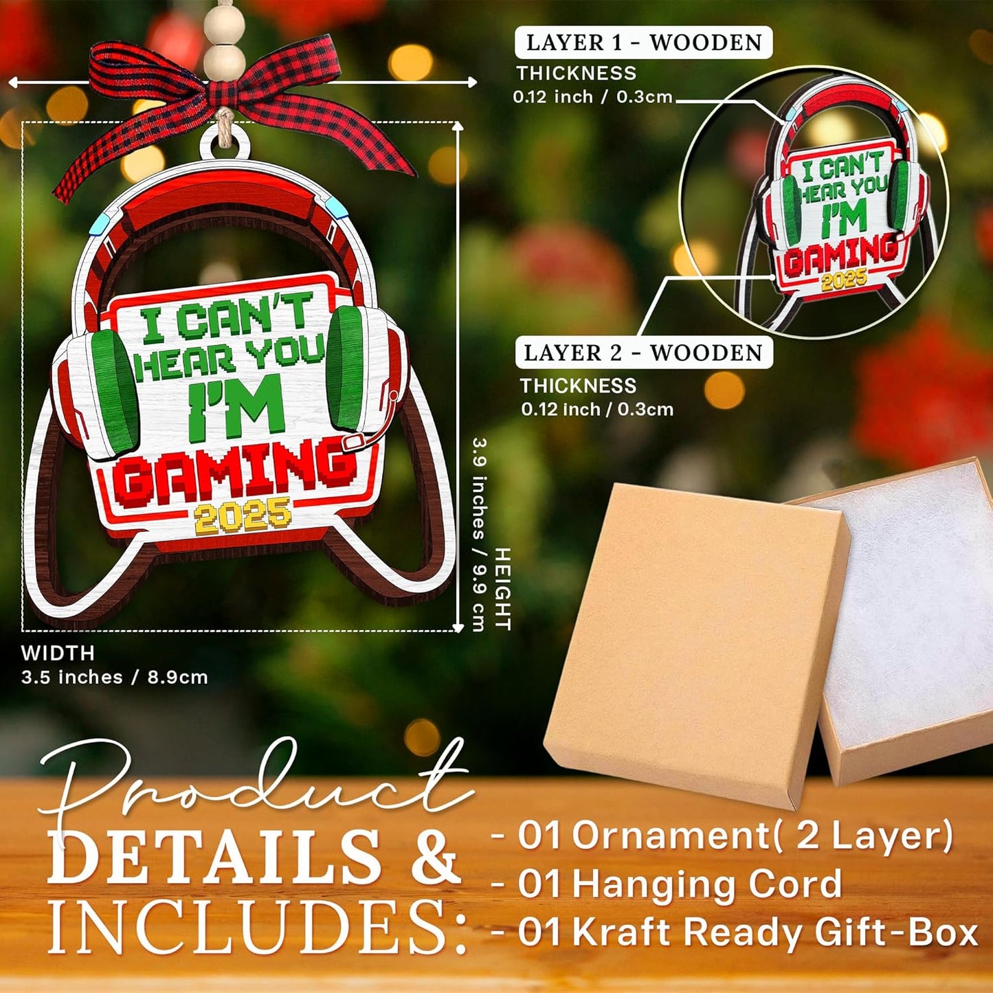 HEXMOZ Gaming Christmas Ornaments - Gamer Ornaments for Christmas Tree - Video Gamer Gifts for Teen Boys, Gamers, Sons, Brothers - Holiday Present Ideas - Xmas Ornament Decorations 2025