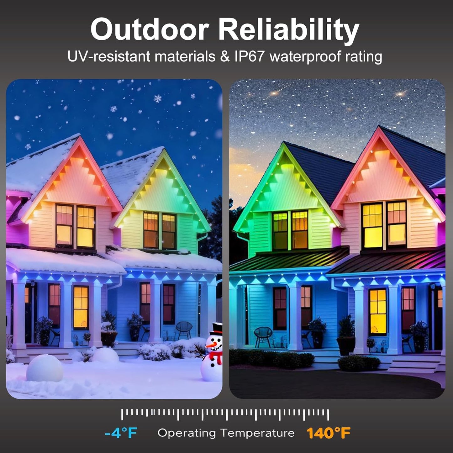 Permanent Outdoor Lights, RGB+IC Christmas Lights Outdoor with 51 Scene Modes, 124ft with 72 LED Outside Light for House, IP67 Waterproof , Work with Alexa, Google Assistant, Quick Installation
