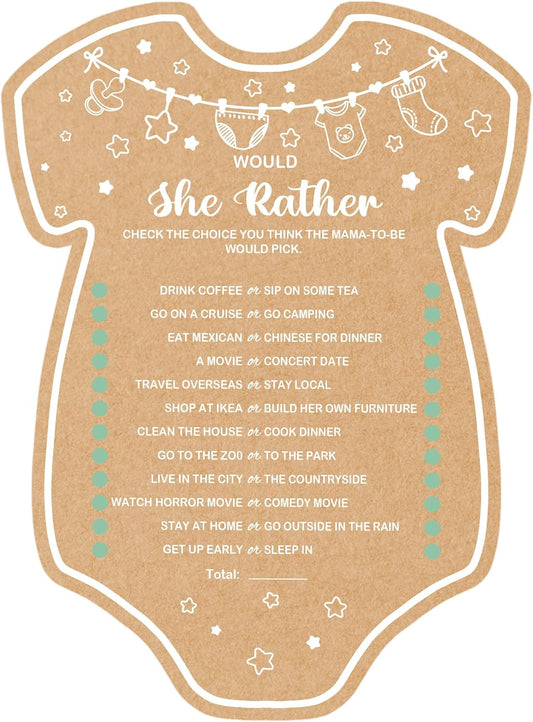 Baby Shower Games, Would She Rather Baby Shower Game, Set of 30 Cards, Baby Games for Baby Shower, Rustic Baby Shower Decorations, Baby Shower Ideas