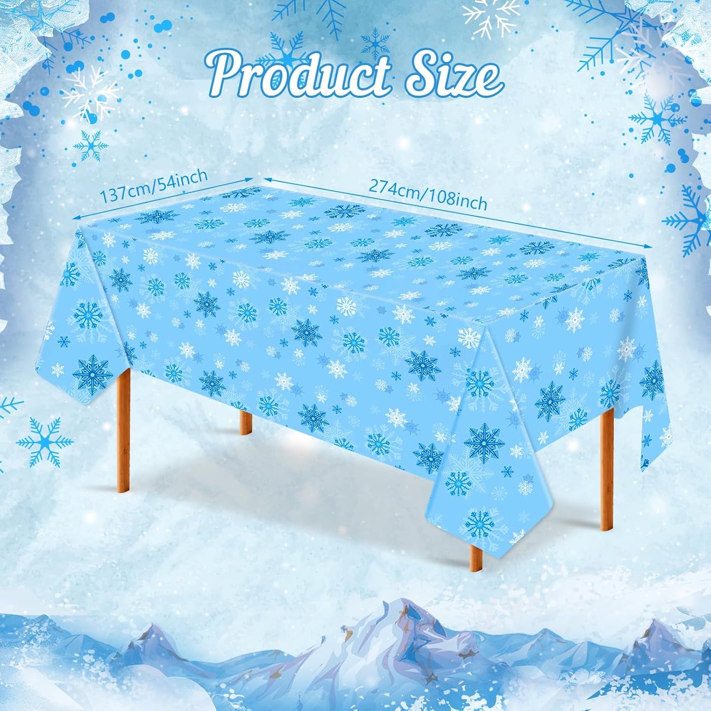 6 Pack Christmas Snowflake Plastic Tablecloth, 54 x 108Inch Blue and White Snowflake Table Cloth Disposable Waterproof Winter Snowflakes Table Cover for Winter Holiday New Year Party Supplies Decor