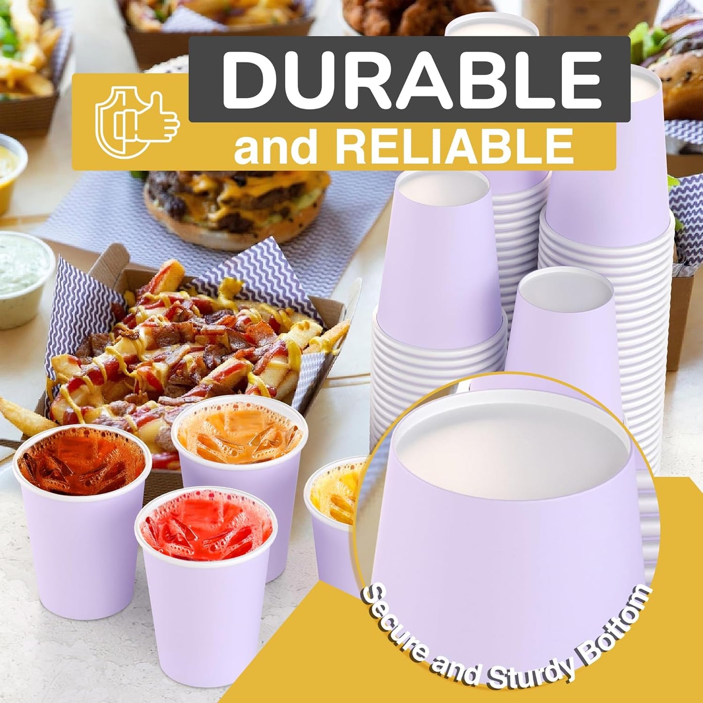 Party Solids Lavender Paper Cups 9 oz Durable Disposable Cups 1000 Paper Tumblers for Hot Drinks and Cold Drinks Thick 280 GSM Hot Cup for Tea & Coffee Cup To Go Fun Colors for Parties & Events
