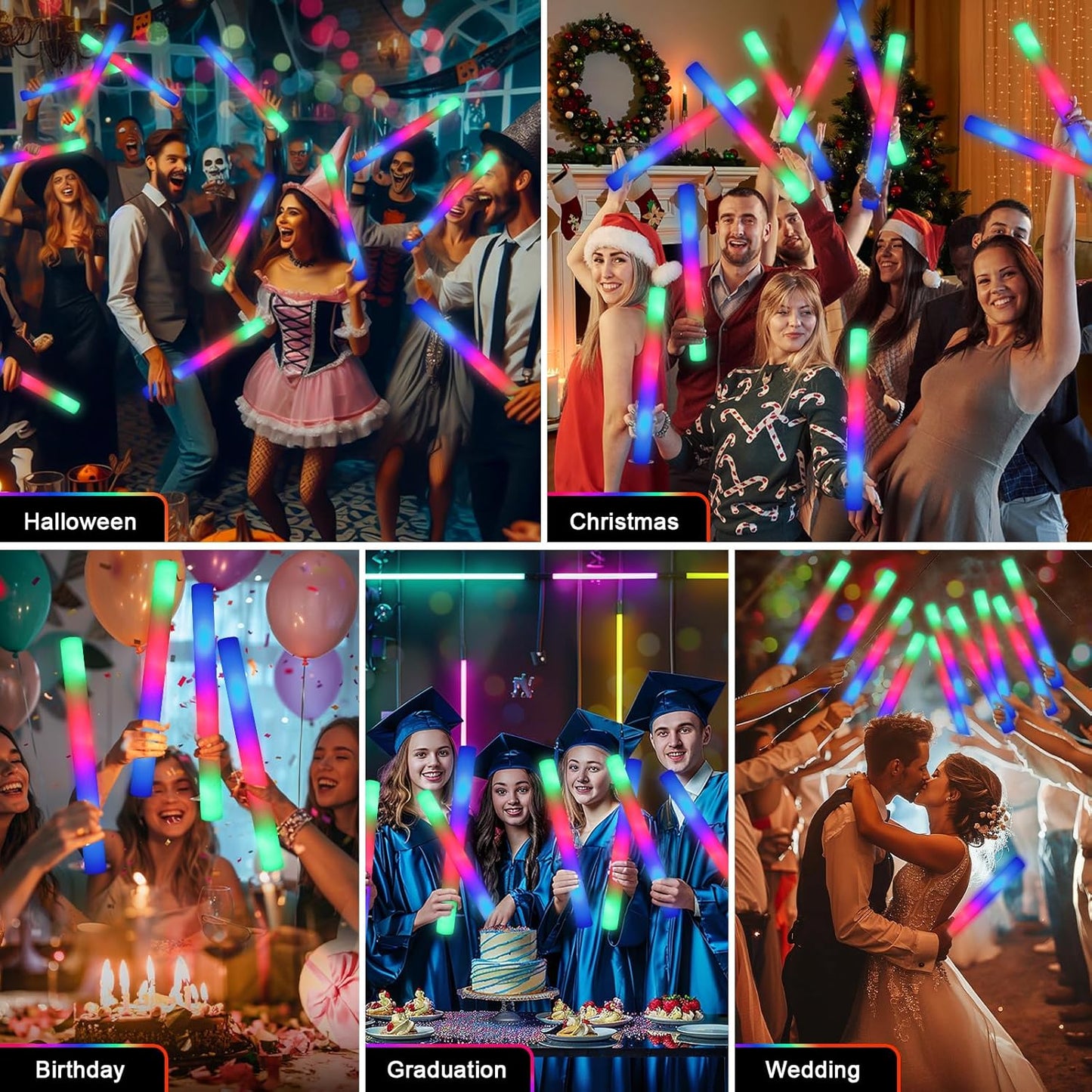 112 PCS Foam Glow Sticks, Foam Light Up Sticks Party Supplies with 3 Mode Colorful Flashing, Glow Sticks Bulk Party Pack, Led Foam Sticks for Birthday, Wedding, New Year, Carnival, Concert