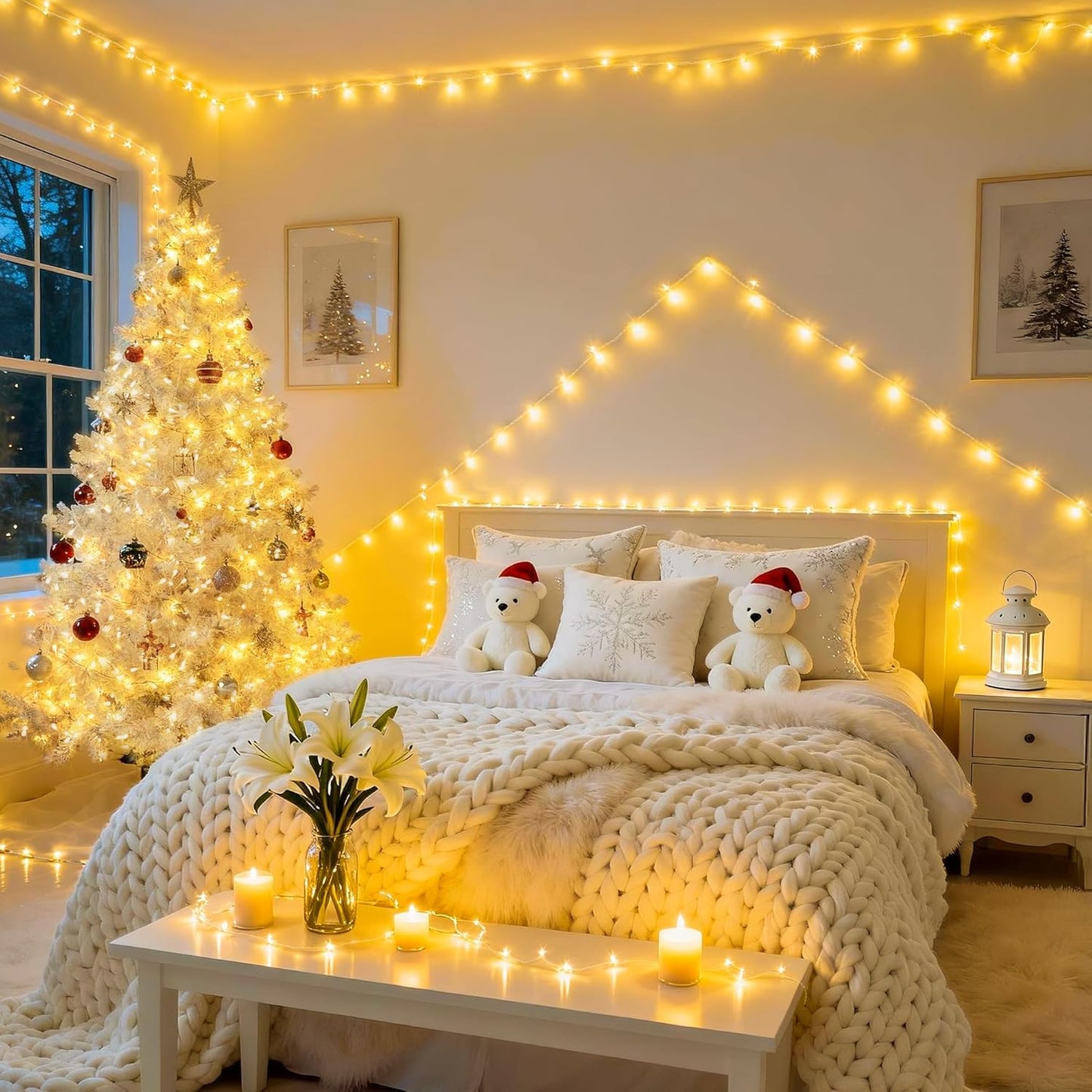 JMEXSUSS 200 LED Christmas Lights Indoor Outdoor, Connectable Warm White Christmas Tree Lights Clear Wire, 66 Ft Twinkle Fairy String Light Plug in for Bedroom Wedding Xmas Tree Decorations