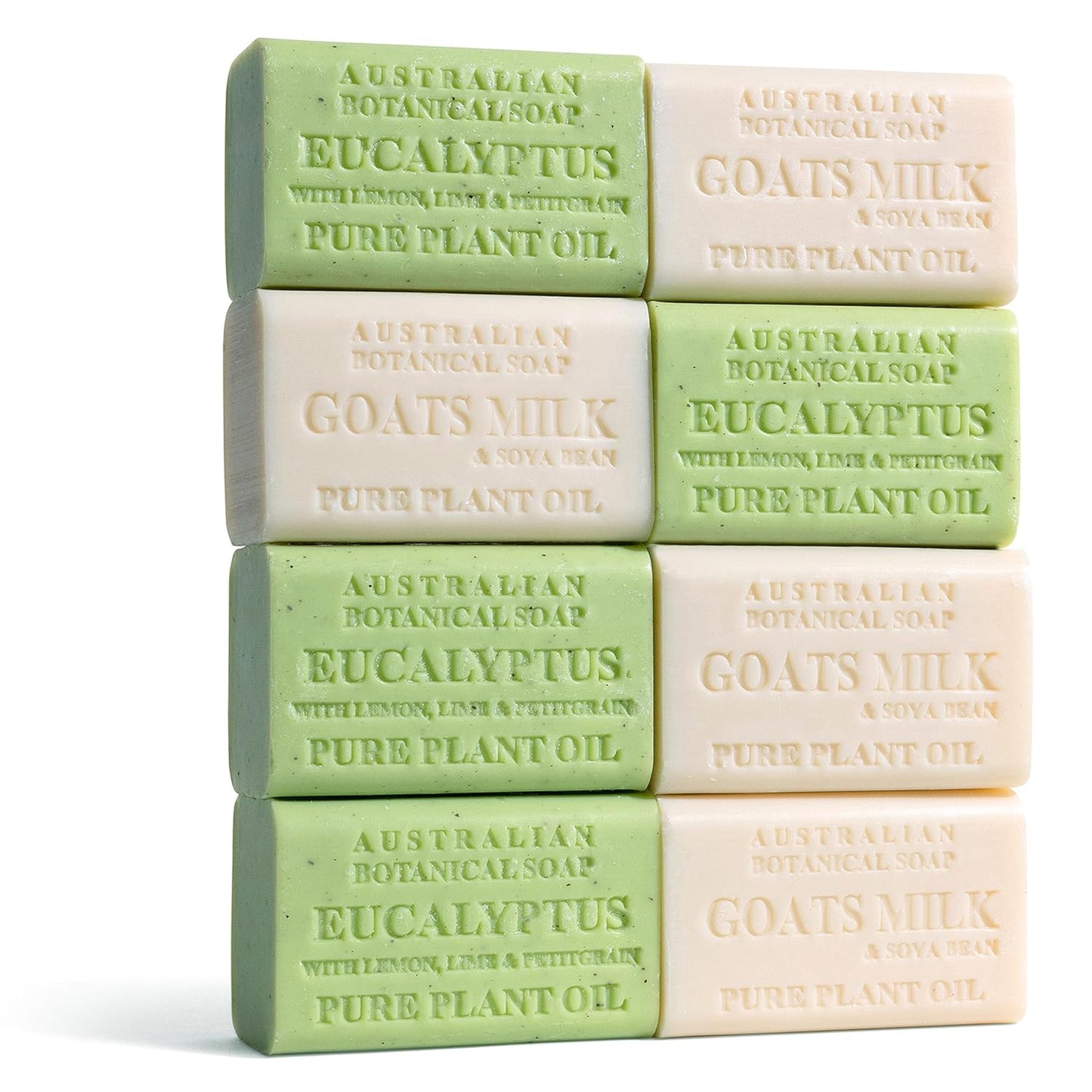 Australian Botanical Men's Soap Bars, Duo Pack Luxury Body and Beard Bars, Eucalyptus and Goats Milk Soap, Gift for Men, 6.6 oz. 4 Bars of Each, 8 Pack