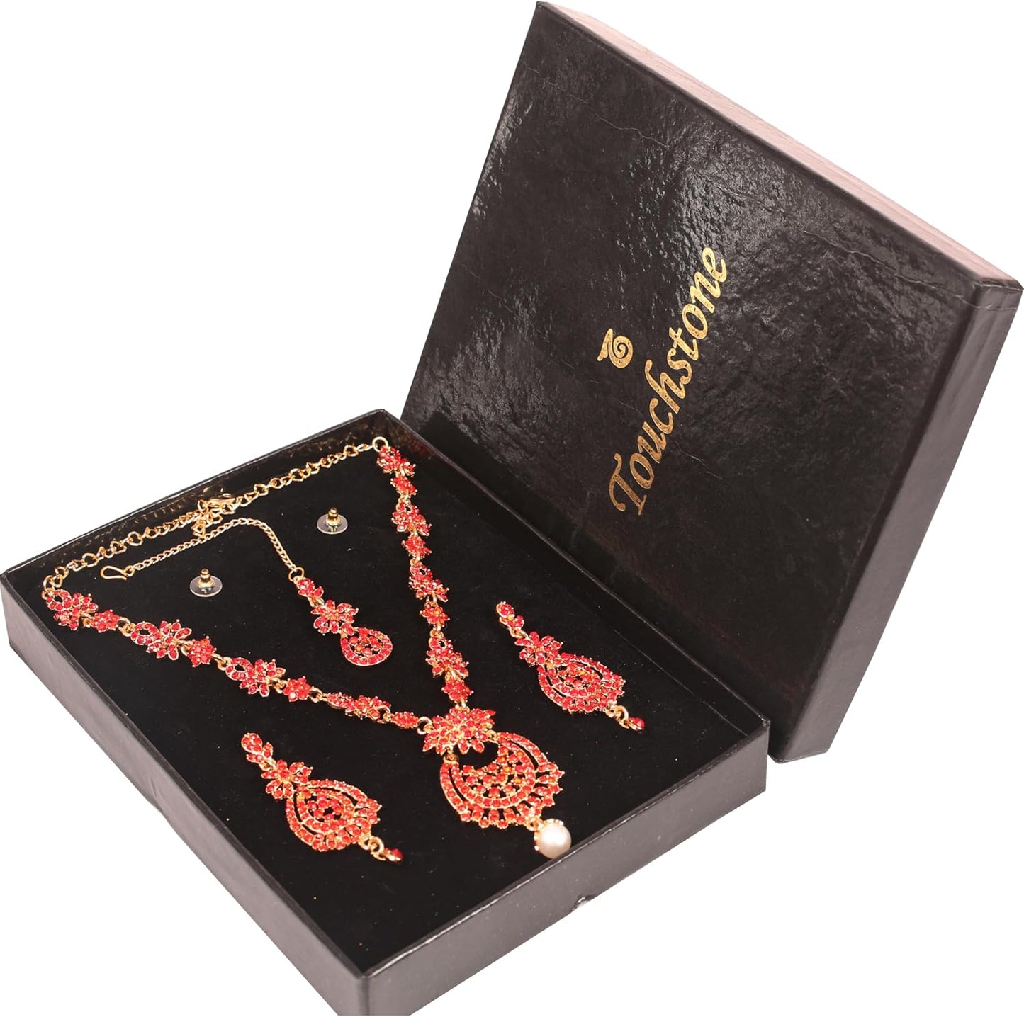 Touchstone Indian jewelry sets for women maang tikka wedding guest gold necklace bollywood jewellery set pageant elegant prom bride accessories western crystal chunky rhinestone necklaces