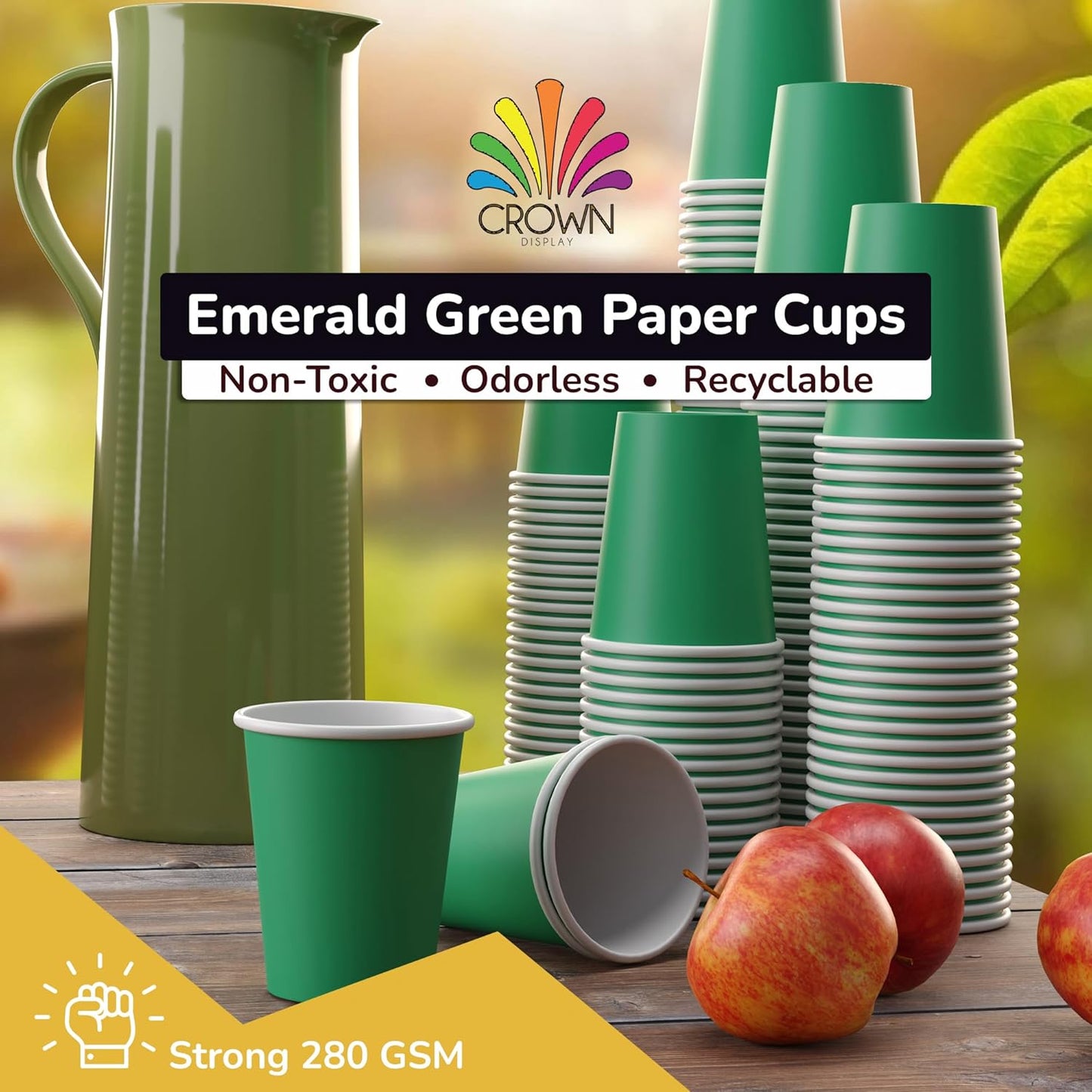 Exquisite Party Solids Emerald Green Paper Cups - 9 oz, 100 Pack, 280 GSM