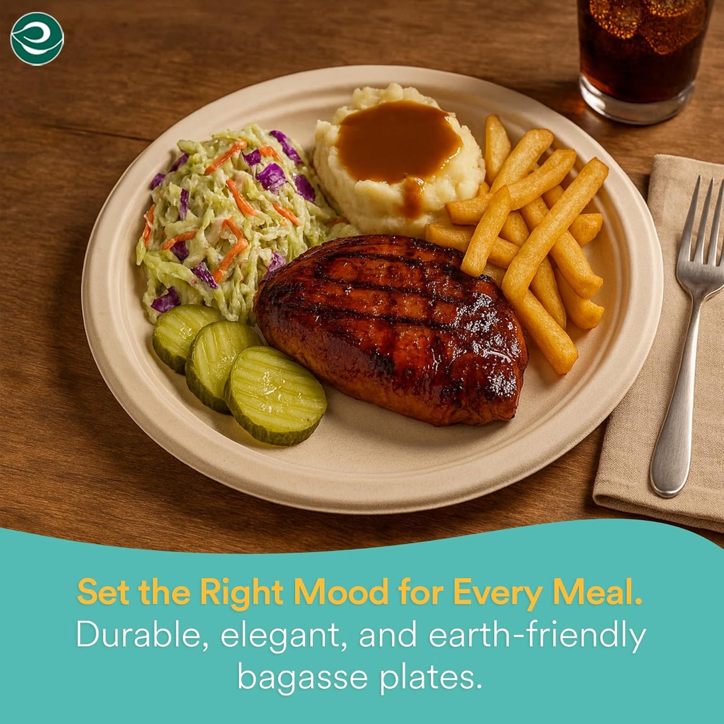 ECO SOUL 100% Compostable 9 Inch Paper Plates 400 [4x100 Pc], Biodegradable, Disposable Bagasse Paper Plates | Heavy-Duty Eco-friendly Dinner | Sturdy, Microwave & Oven Safe