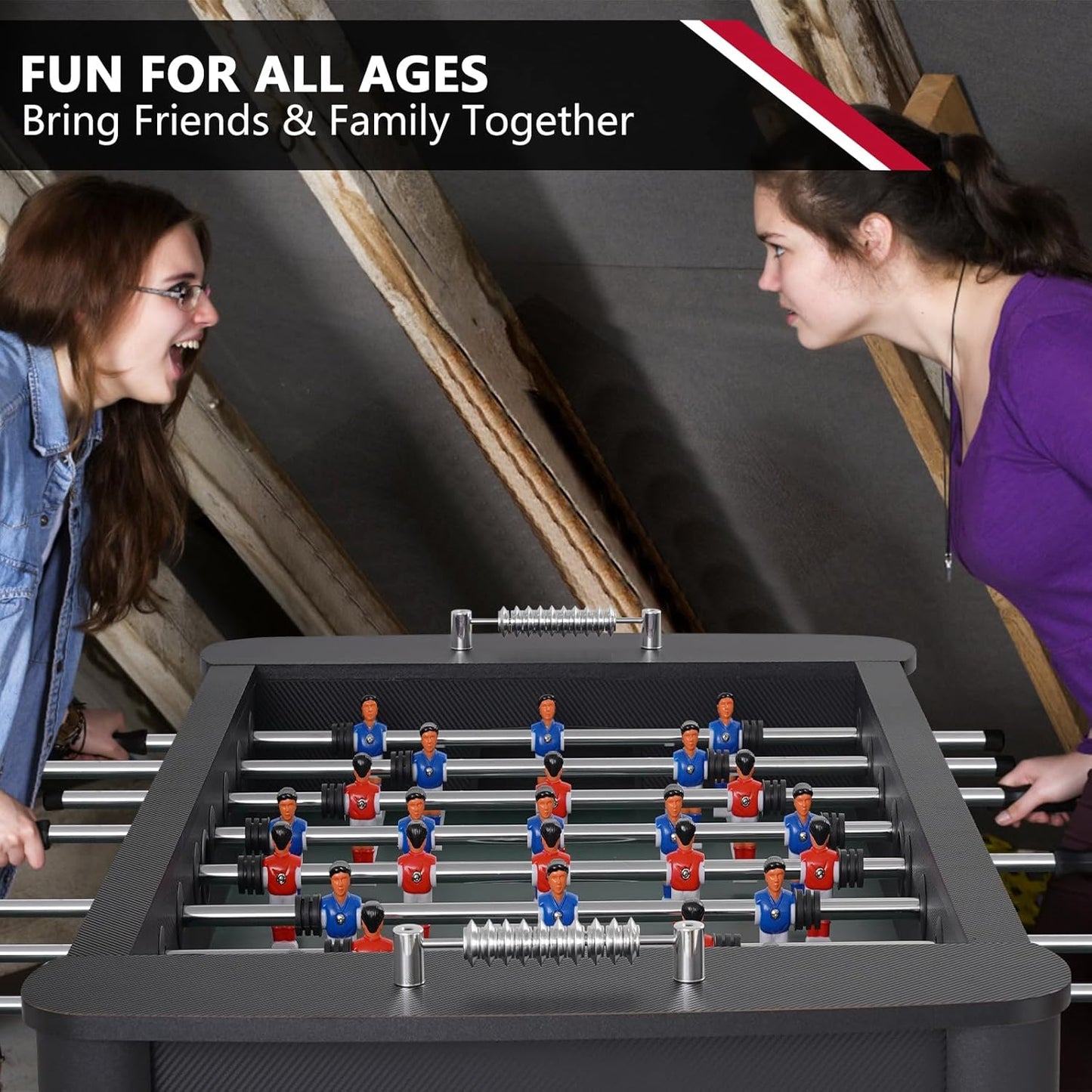 58 Inch Foosball Table, Full Size Competition Soccer Game Table for Adults & Kids, Heavy-Duty Indoor Arcade Table for Game Rooms & Parties (Black)