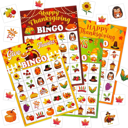 Konsait 36 PCS Thanksgiving Bingo Game Cards for 24 Players, Turkey Bingo Thanksgiving Games for Family Classroom School Activity Party Favor