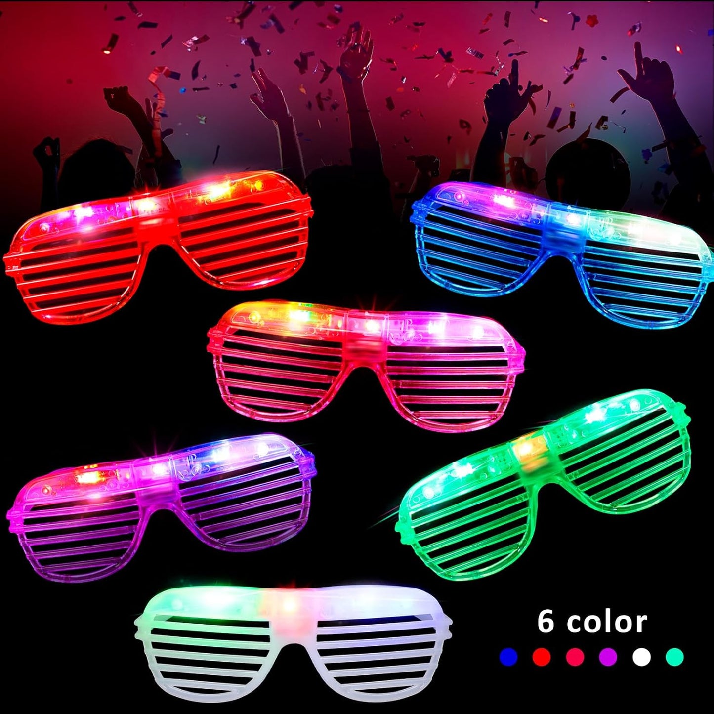 Honoson 72 Pack LED Glasses Bulk, 6 Color Light Up Glasses Neon Flashing Sunglasses for Adults Glow in the Dark Party Supplies New Year Party Favors Birthday Mardi Gras Rave Carnival