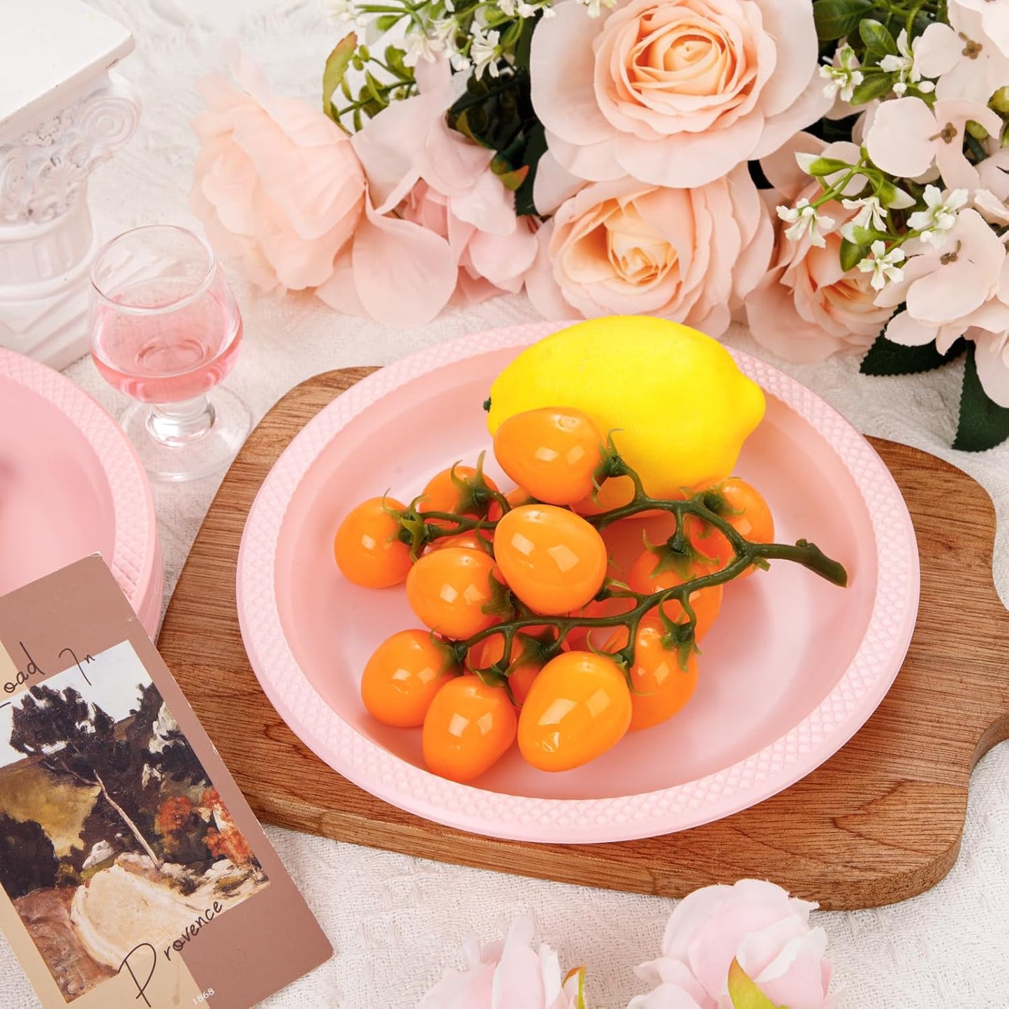 WELLIFE Pink Plastic Plates 9 Inch -150 Count for Party, Disposable Plastic Party Plates for Easter Mother's Day Baby Shower Dinner Dessert Cake Light Pink