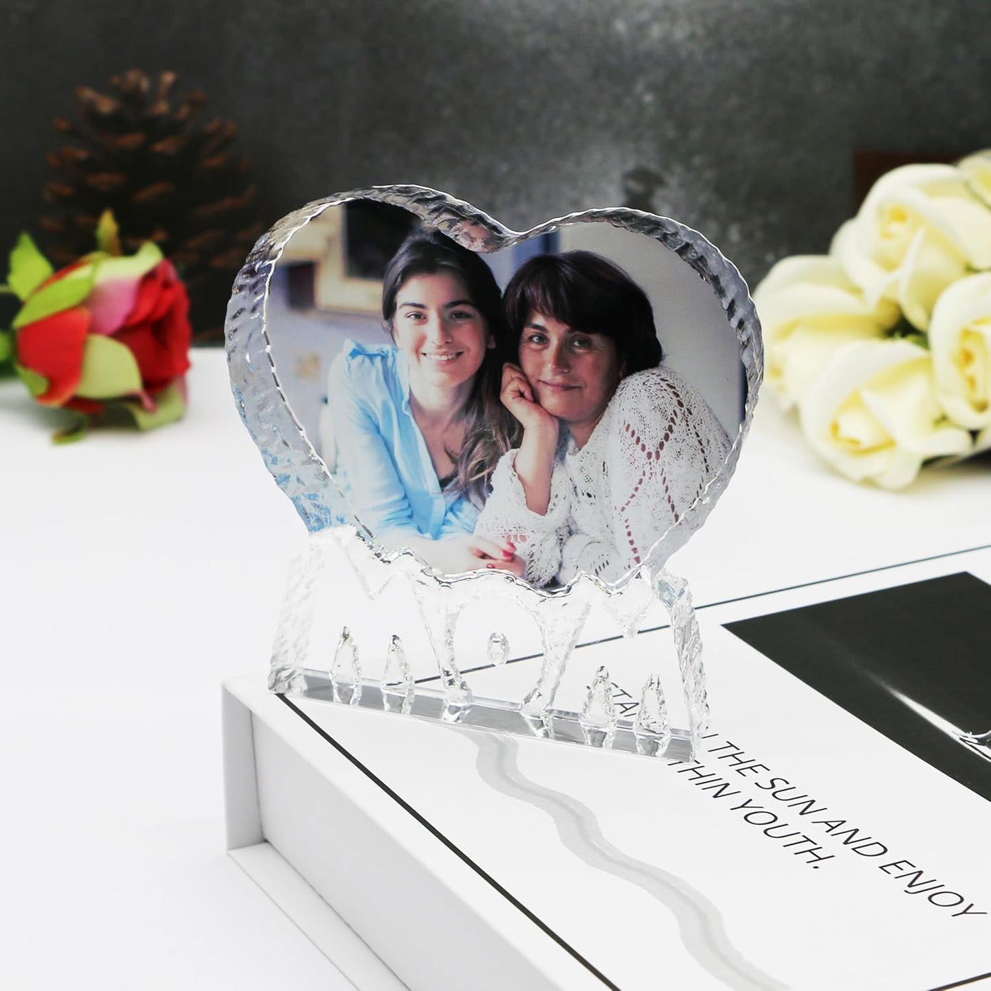 FANF&YKPY Gifts for Mother Personalized Custom Heart-shaped Crystal Photo frame, Grandmother, Gift for Mom, Mother, Wife, Women for Christmas, Mothers Day, Birthday, Wedding Anniversary