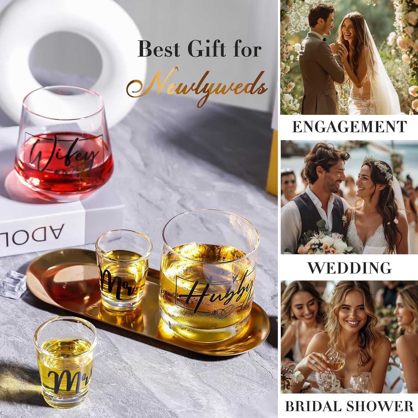 Christmas Wedding Gifts for Couples 2025, Bridal Shower Gifts, His and Hers Glass, Mr and Mrs Shot Glass, Drinking Glasses Set, Hubby and Wifey Gift, Anniversary Christmas Gift for Couple