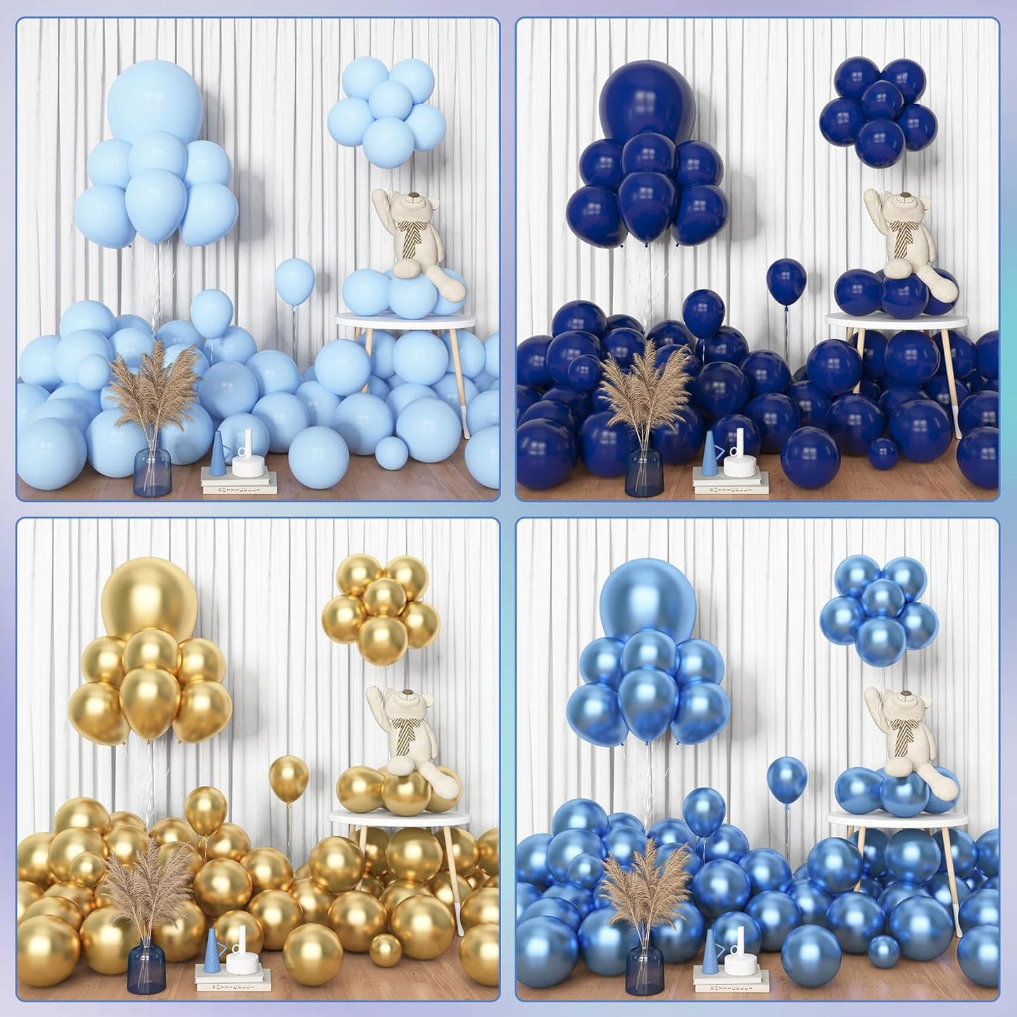 Amandir 153pcs Navy Blue Gold Balloon Garland Arch Kit, Different Sizes 18 12 10 5 inch Pastel Blue Latex Metallic Confetti Balloons for Boys Graduation Birthday Party Ocean Baby Shower Decoration
