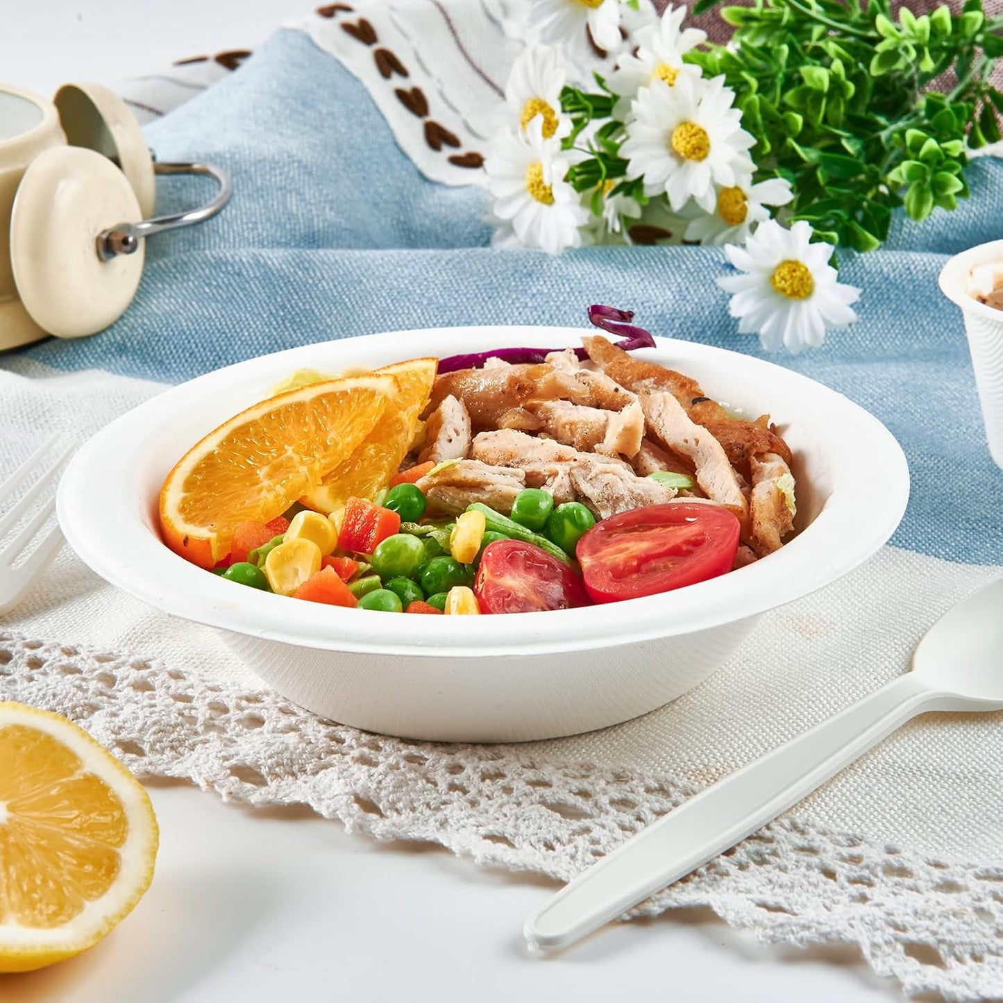 ECOLipak 150 Pack Compostable Disposable Paper Bowls, 12 OZ Heavy duty Biodegradable Eco Friendly Sugarcane Bagasse Bowls Great for Soup, Salad, Milk Cereals