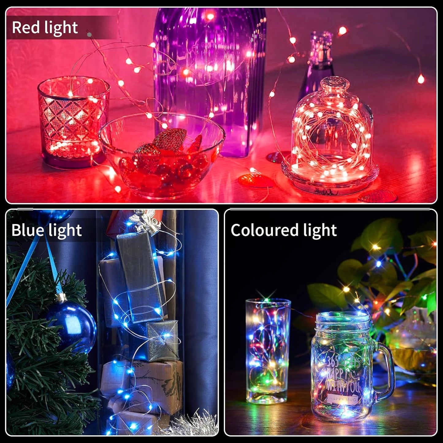 Aogist Led Fairy Lights 3 Modes Battery Operated String Lights Waterproof Silver Wire 7 Feet Firefly Starry Moon Mason Jar Lights for DIY Wedding Party Christmas (6-Colors, 12 Pack)