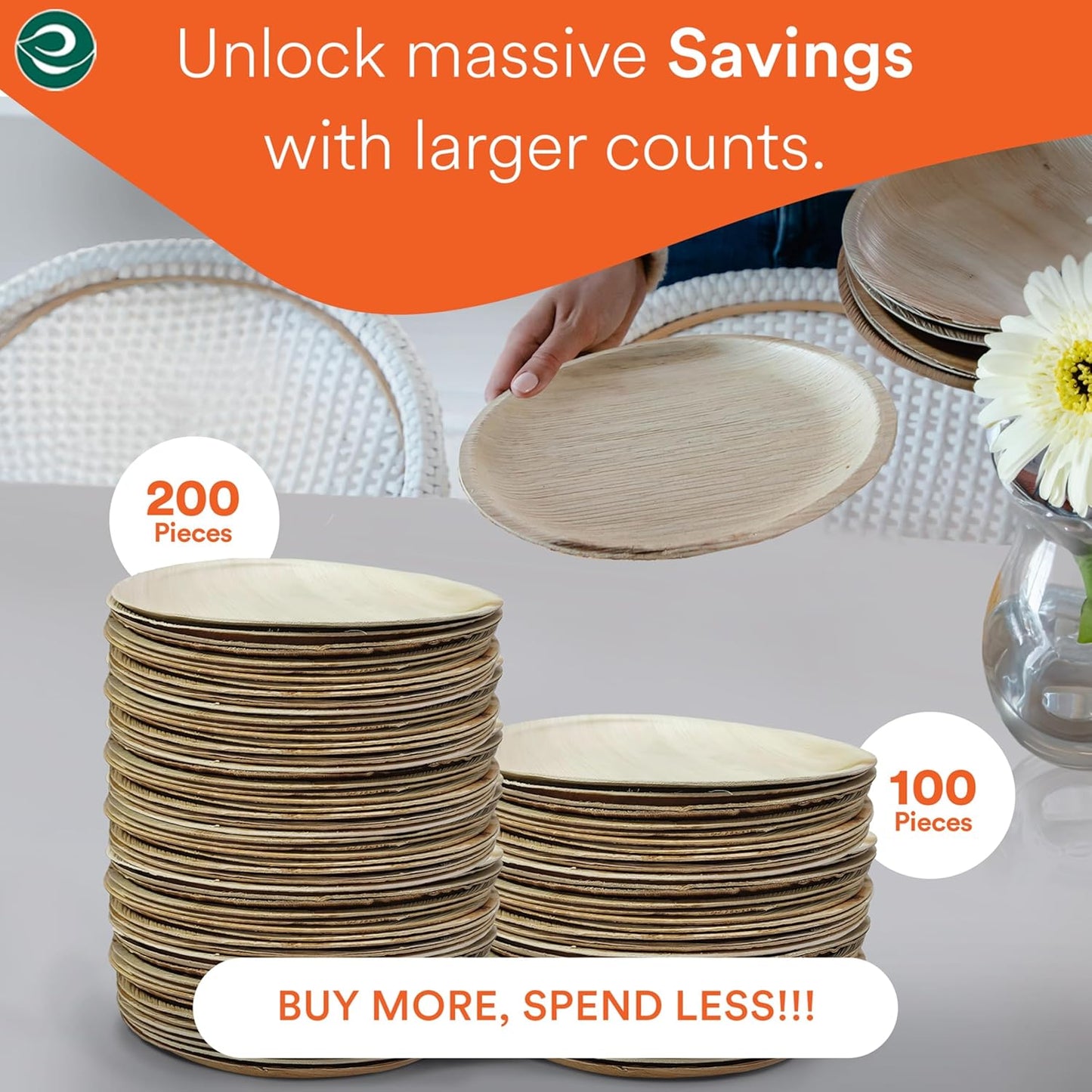 ECO SOUL Compostable 10 Inch Palm Leaf Round Plates (50 Count) Like Bamboo Plates | Biodegradable | Eco-Friendly, Microwave & Oven Safe