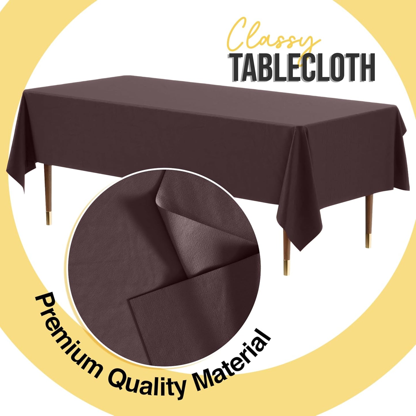 Exquisite 66% Thicker Premium Plastic Table Cloth Rectangle Table Cover 0.5 Mil 6 Pack Brown Table Cloth 54 Inch x 108 Inch Disposable Tablecloth Won't Tear Easily Like Cheap Thin Brands