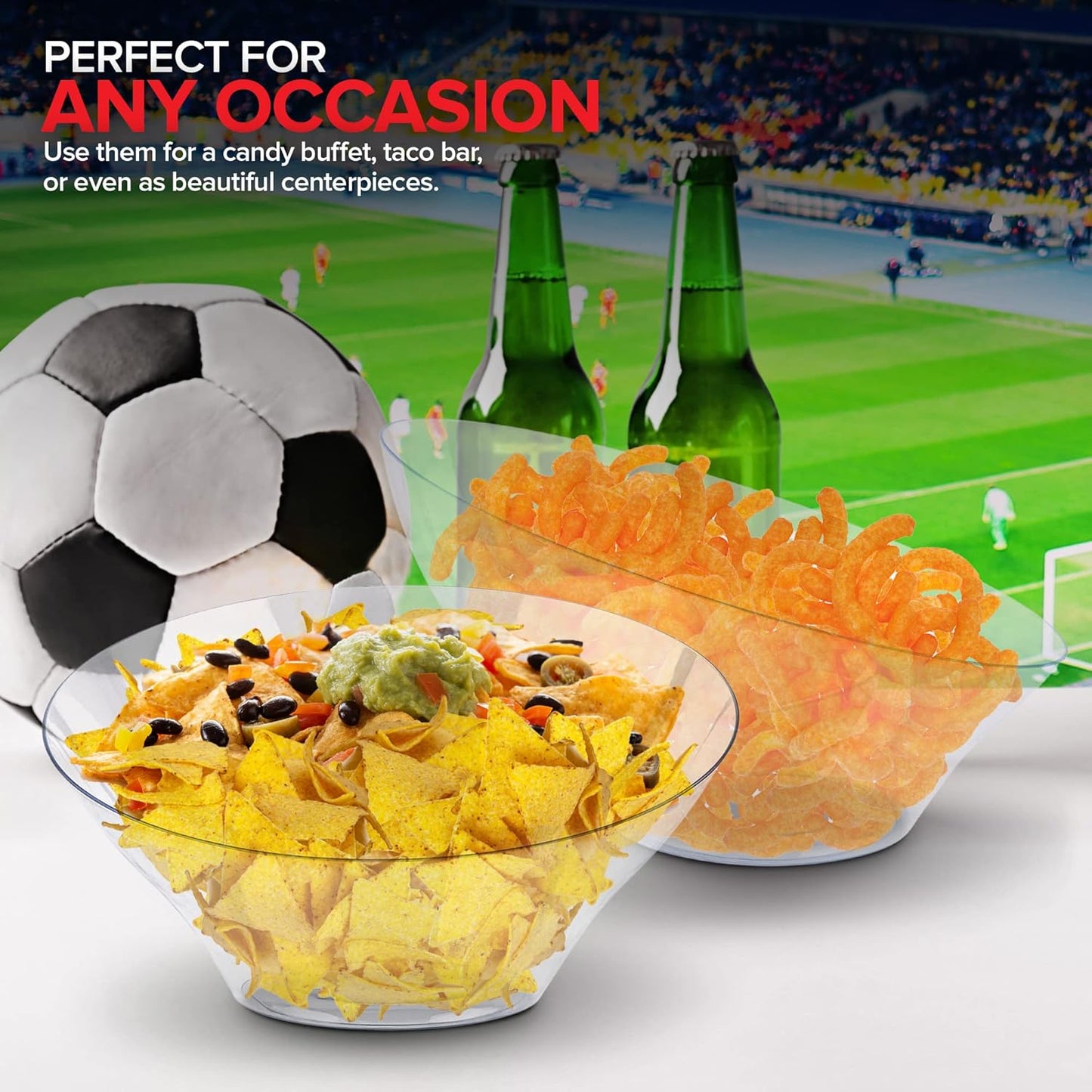 Multi-Pack Clear Plastic Serving Bowls (6 Pack) 3 x 54oz Large Disposable Candy Dishes, 3 x 20oz Buffet Containers, Chips, Popcorn, Snacks, Punch, Salad Bar, Parties, Bridal Shower, Party Supplies