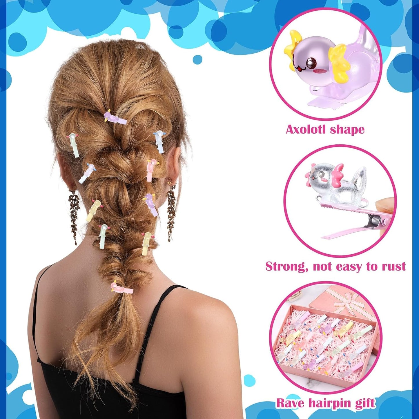 30 Pcs Mini Glow Hair Clips Girls Rave Hair Clips for Women Christmas Music Festival Holiday Party Supplies (Axolotl)