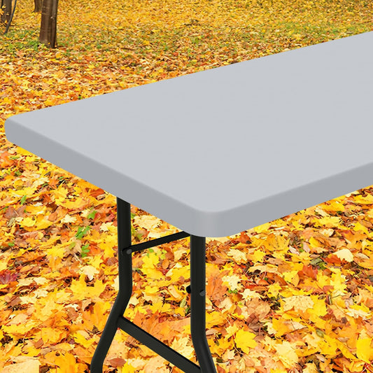 Smiry Rectangle Tablecloth, Elastic Fitted Flannel Backed Vinyl Tablecloths for 5ft Folding Tables, Waterproof Wipeable Table Covers for Indoor, Outdoor, Picnic and Camping (Light Grey, 30"x60")