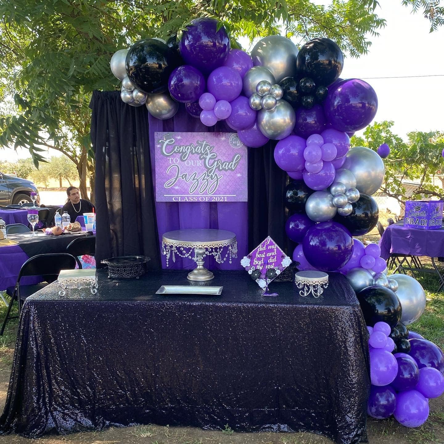 Purple and Black Balloon Arch Kit, 140Pcs Black Purple Metallic Silver and Confetti Balloon Garland kit, 22 18 12 10 5 Inch Different Size Balloons for Halloween Birthday Party Decorations