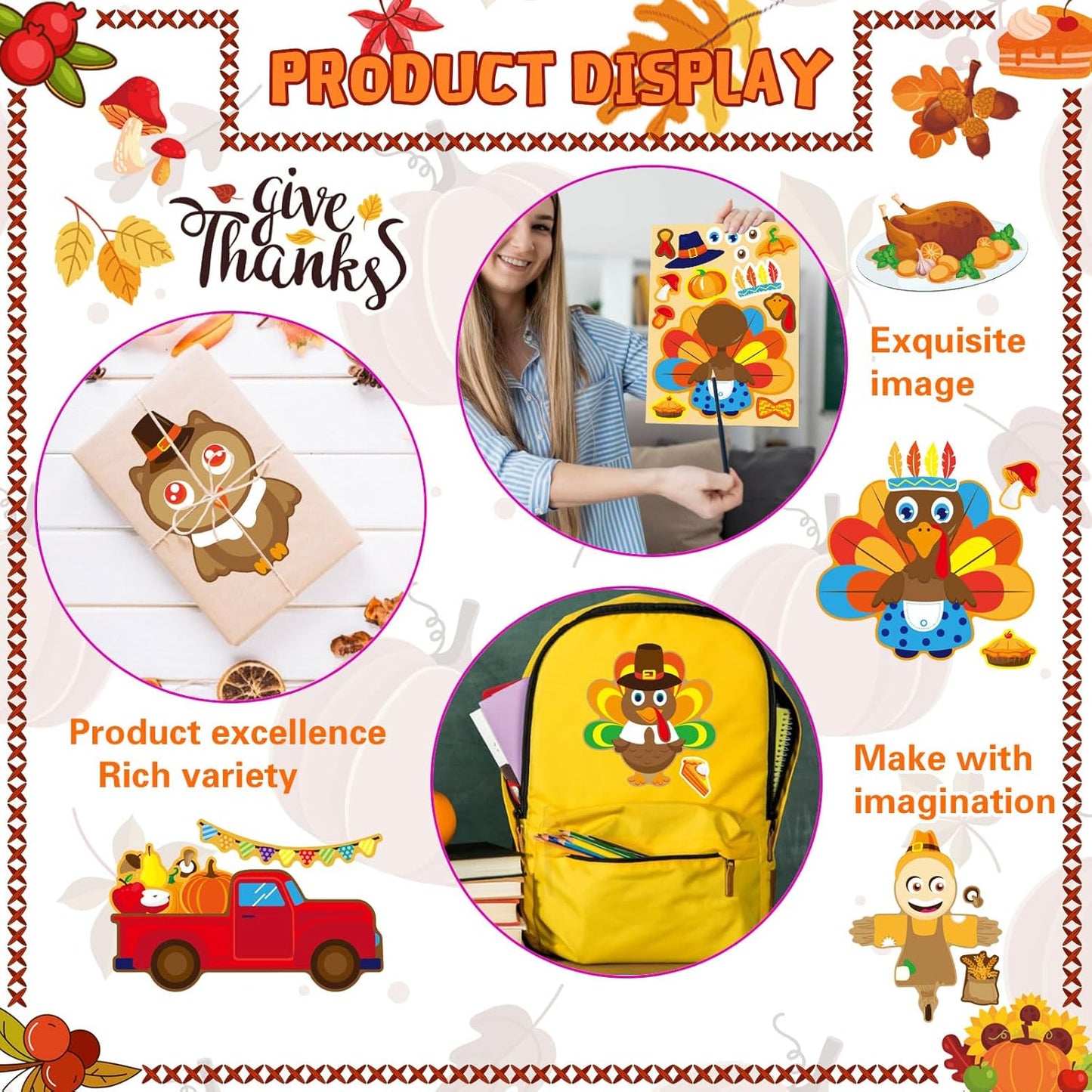 Thanksgiving Stickers for Kids 40 Sheets Make a Turkey Face Sticker Thanksgiving Party Games Favors Supplies Turkey Games Crafts Stickers Autumn Fall Sticker Thanksgiving Decorations Teacher Reward