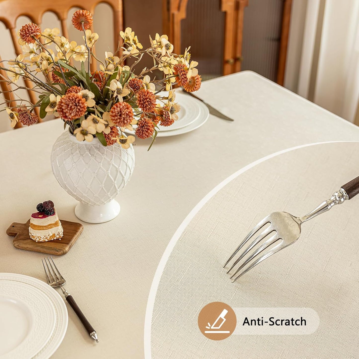 Fabric Rectangle Table Cloth, Faux Linen Textured Water Resistant & Wipeable Tablecloth for 8 Foot Rectangular Table, Anti-Scratch for Dinning Banquet Party, 54 x 108 Inch, Beige