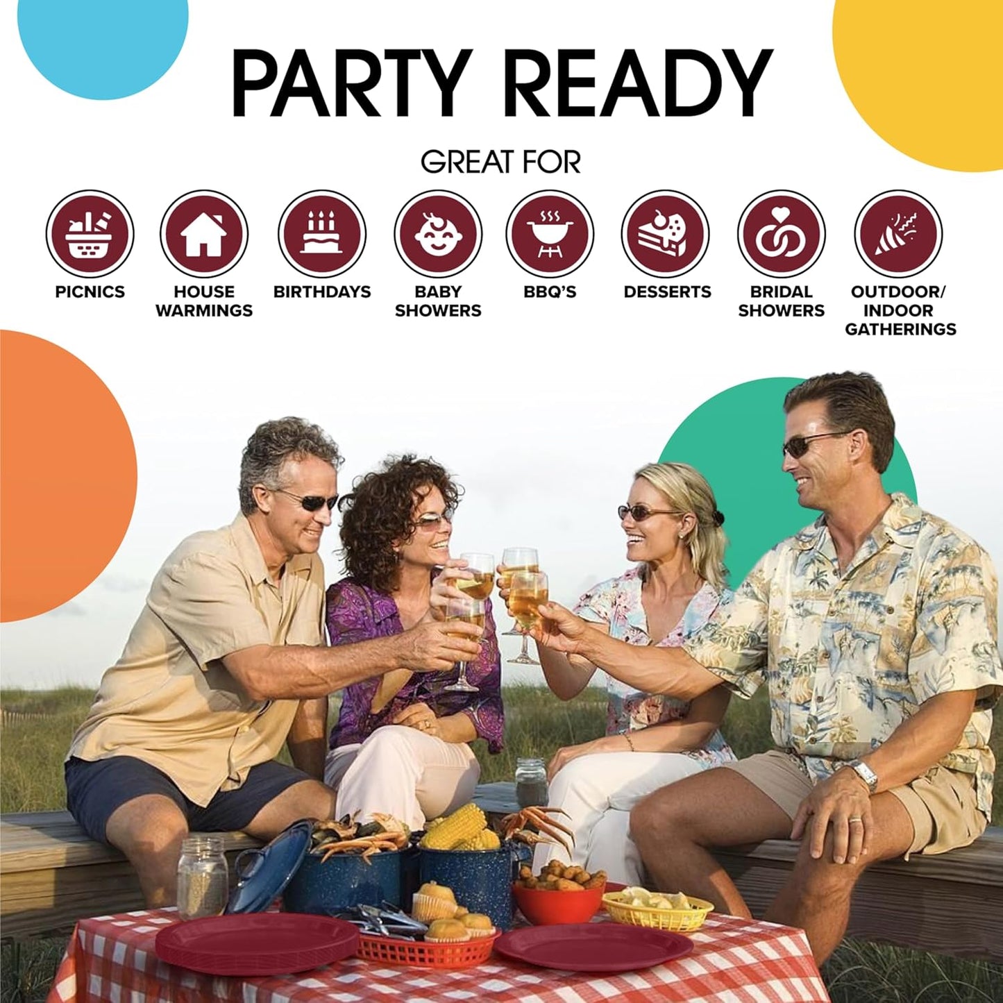 Exquisite Burgundy Paper Plates Disposable Heavy Duty 9 Inch Burgundy Disposable Plates For Party 100 Pcs Heavy Duty Paper Plate 350 GSM, Birthday Party Supplies Plate Set