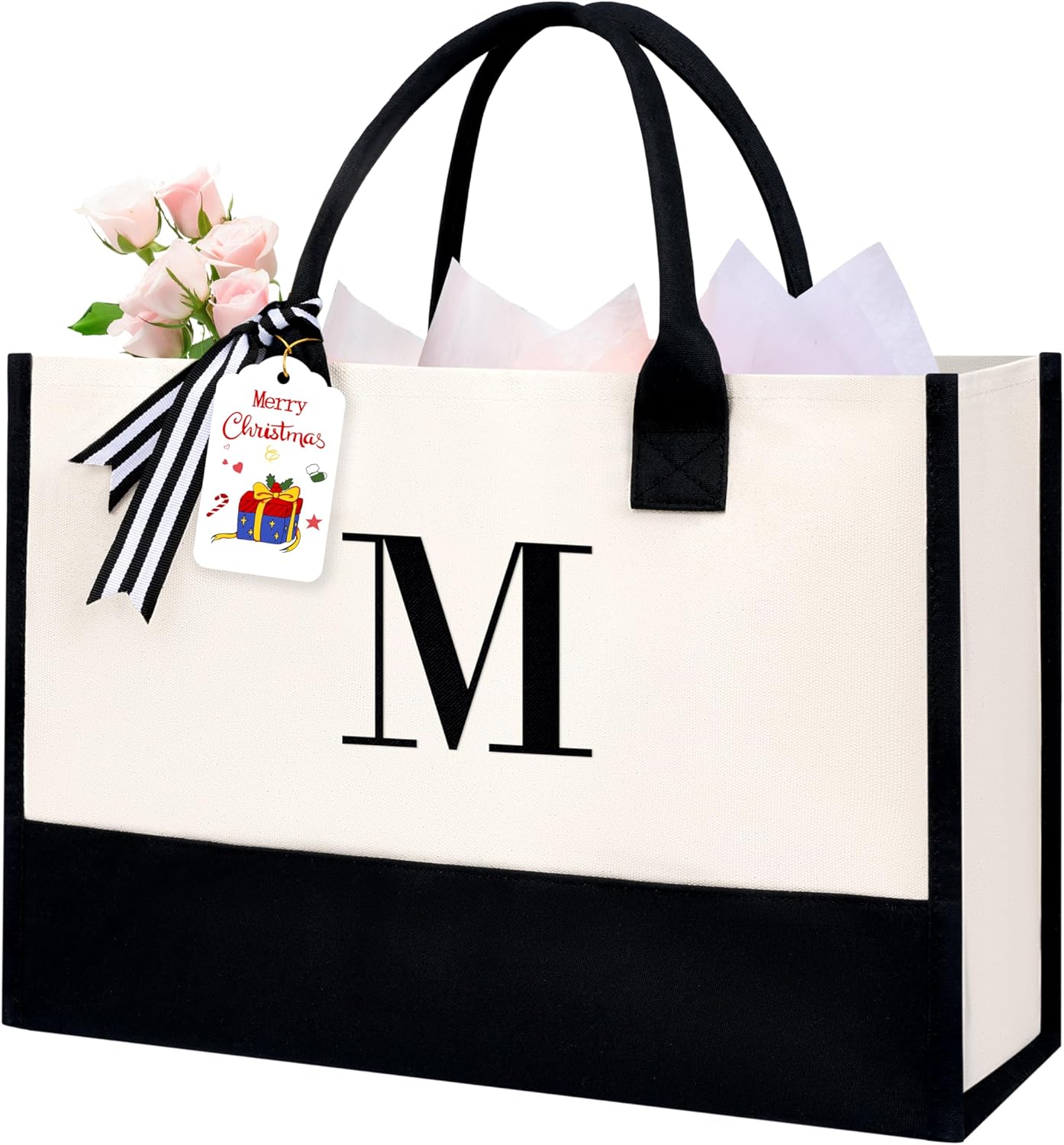 BAGAIL Initial Tote Bag, Personalized Birthday Gifts for Women, Teacher, Friends, Mom, Wedding, Monogrammed Beach Bag