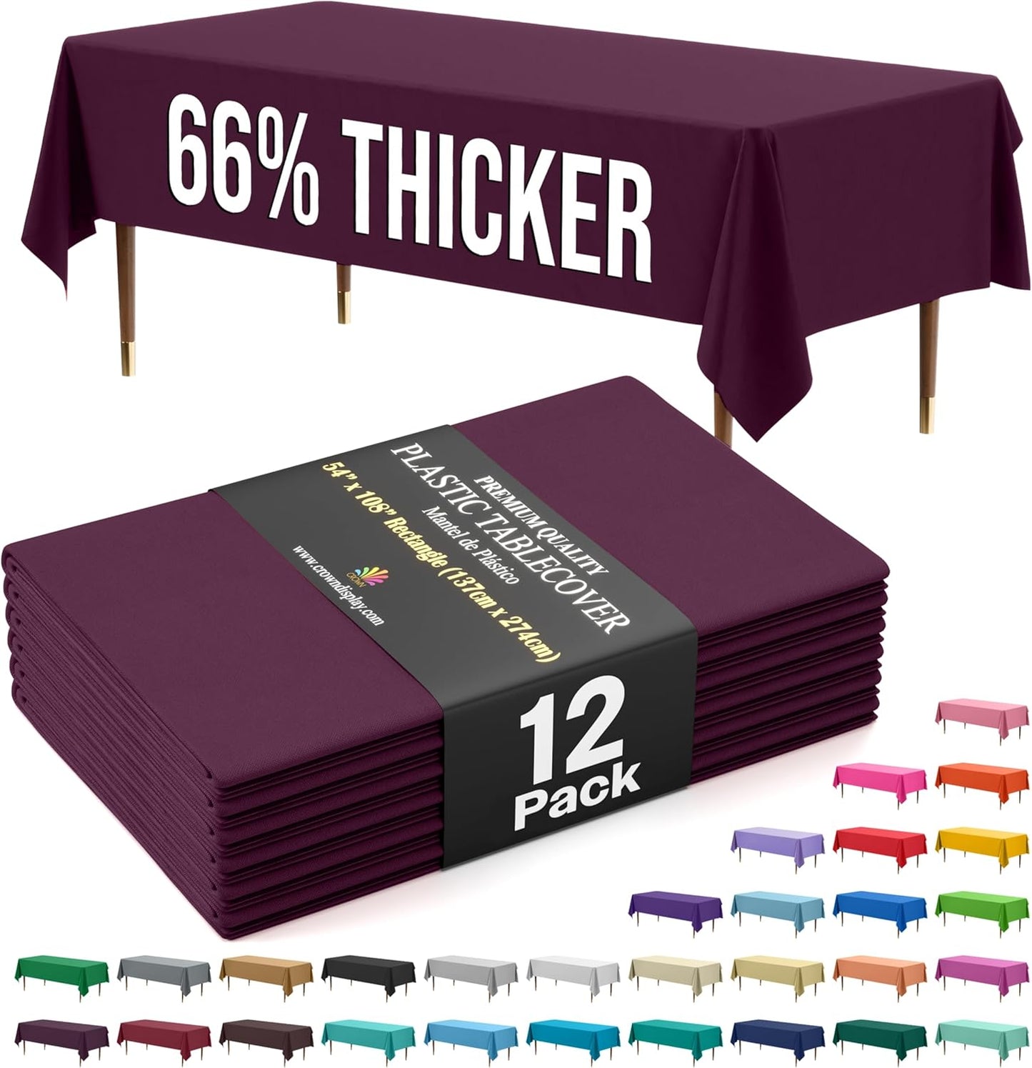 Exquisite 66% Thicker Premium Plastic Table Cloth Rectangle Table Cover 0.5 Mil 12 Pack Plum Table Cloth 54 Inch x 108 Inch Disposable Tablecloth Won't Tear Easily Like Cheap Thin Brands