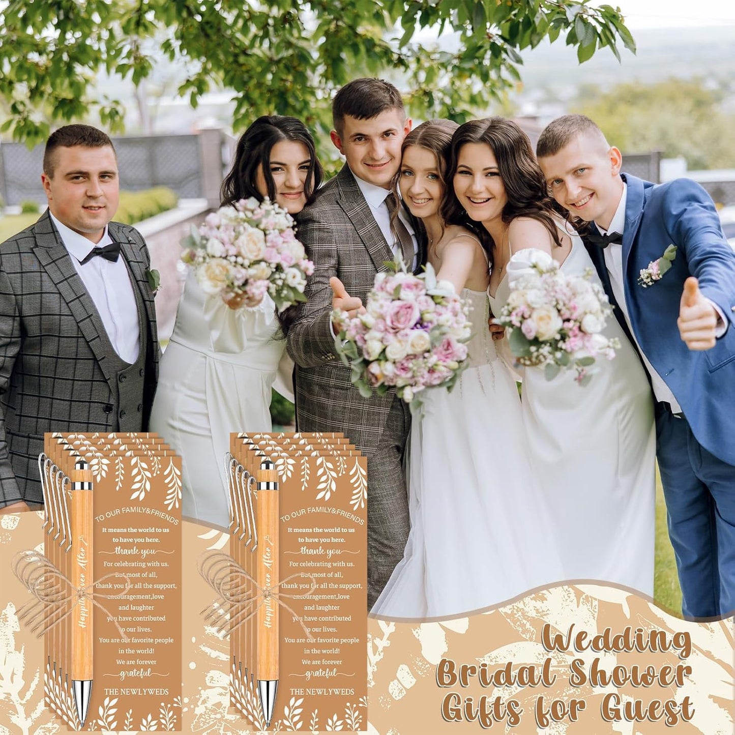 50 Sets Wedding Party Favors for Guests Bulk-50 Bridal Shower Gifts Bamboo Ballpoint Pens 50 Wedding Thank You Cards with Hemp Rope Recuerdos Para Boda Keepsakes Souvenirs