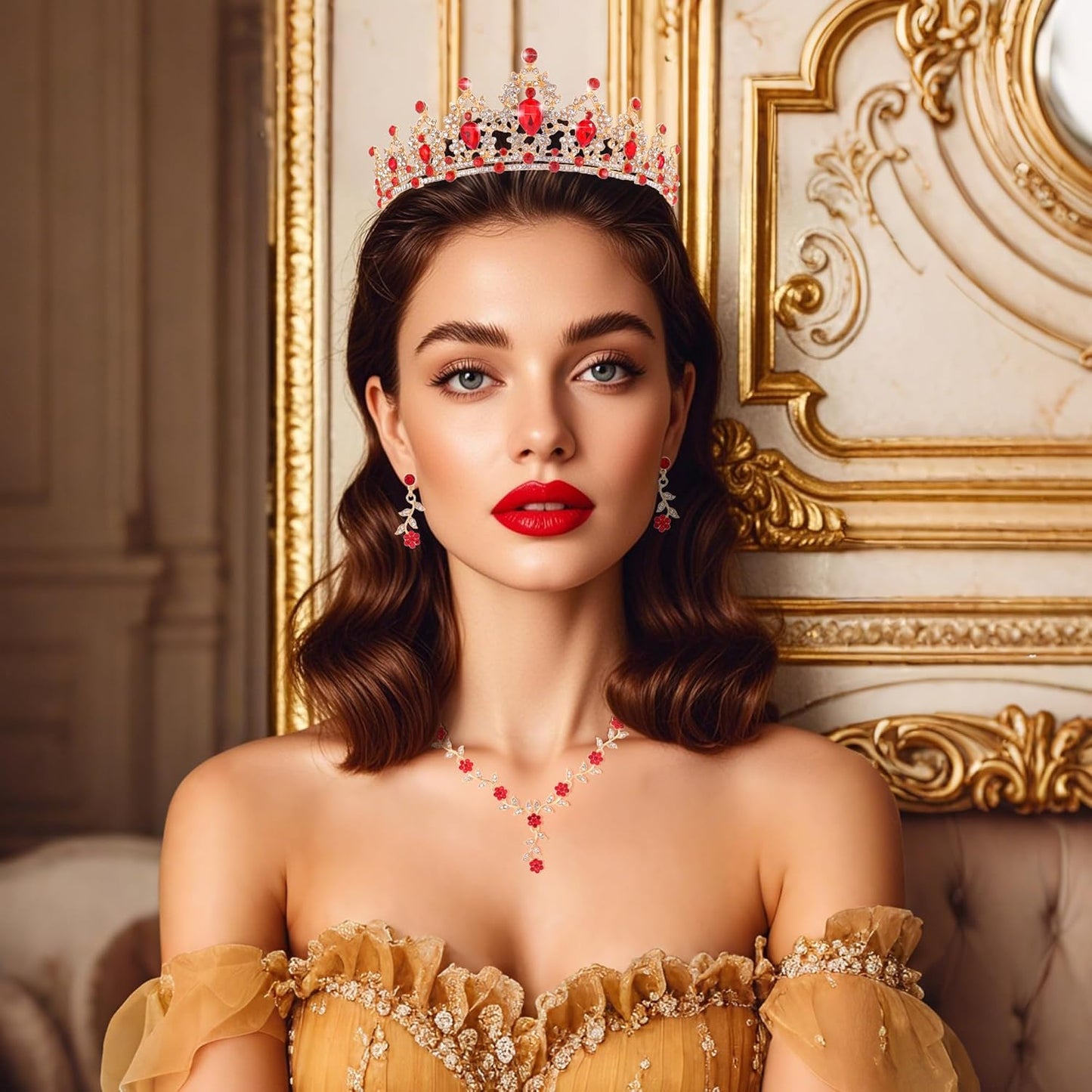 Kamirola Tiaras and Crowns for Women,Tiaras Earrings Necklace, Crystal Bridal Jewelry Set, Costume Party Halloween Prom Pageant Jewelry for Women(TR45)