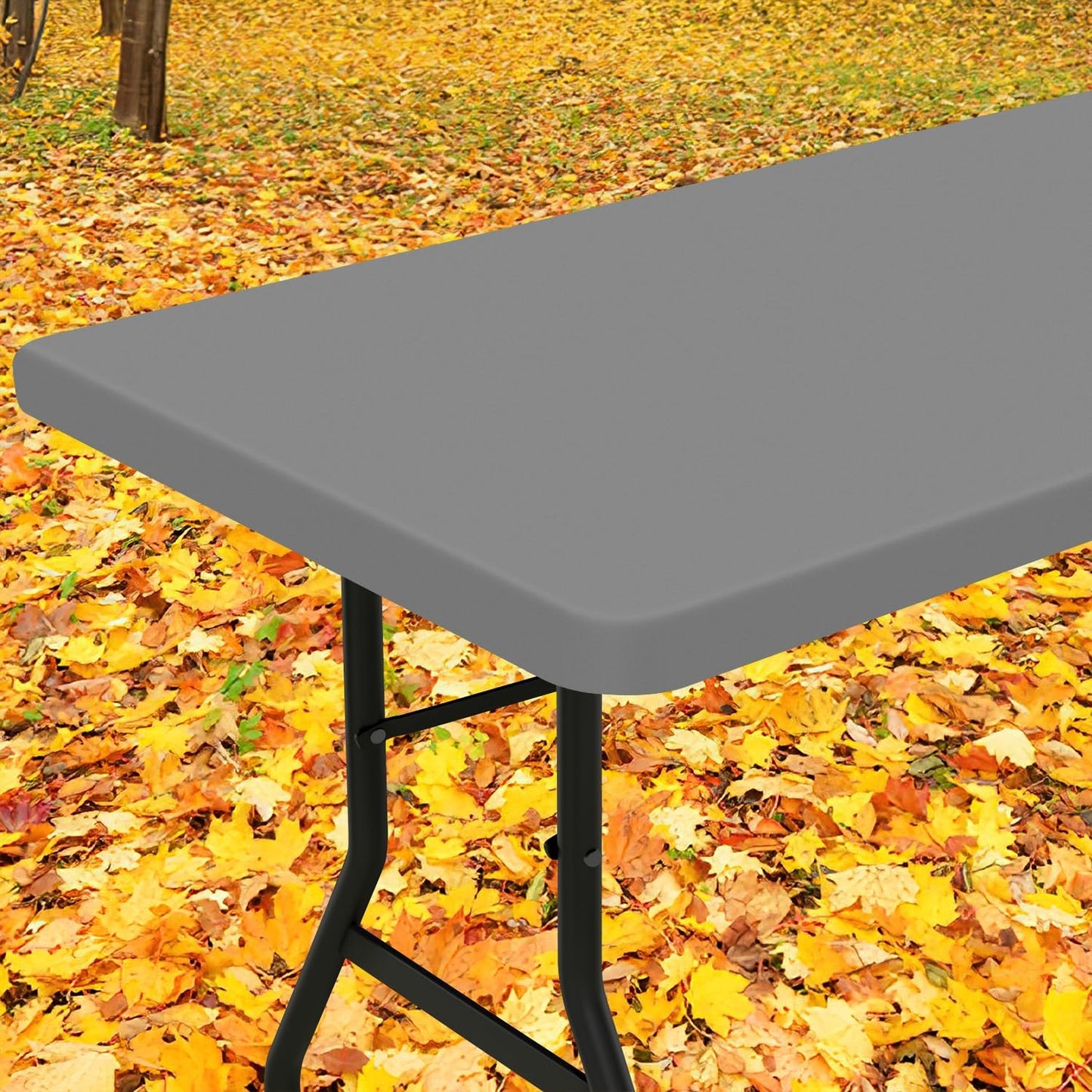 Smiry Rectangle Tablecloth, Elastic Fitted Flannel Backed Vinyl Tablecloths for 5ft Folding Tables, Waterproof Wipeable Table Covers for Indoor, Outdoor, Picnic and Camping (Grey, 30"x60")