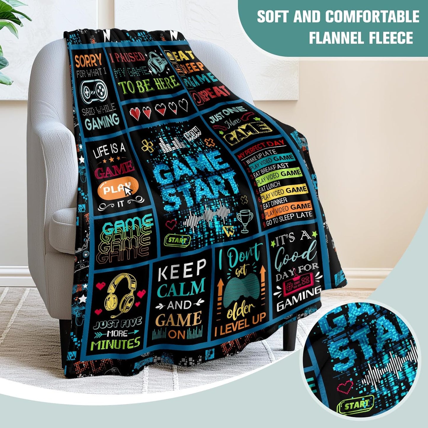 Gamer Blanket Soft Gaming Blanket for Teens Adults Kids Cozy Throw for Couch Sofa Bed Ideal Gamer Gift and Room Decor(50x60 Inch)
