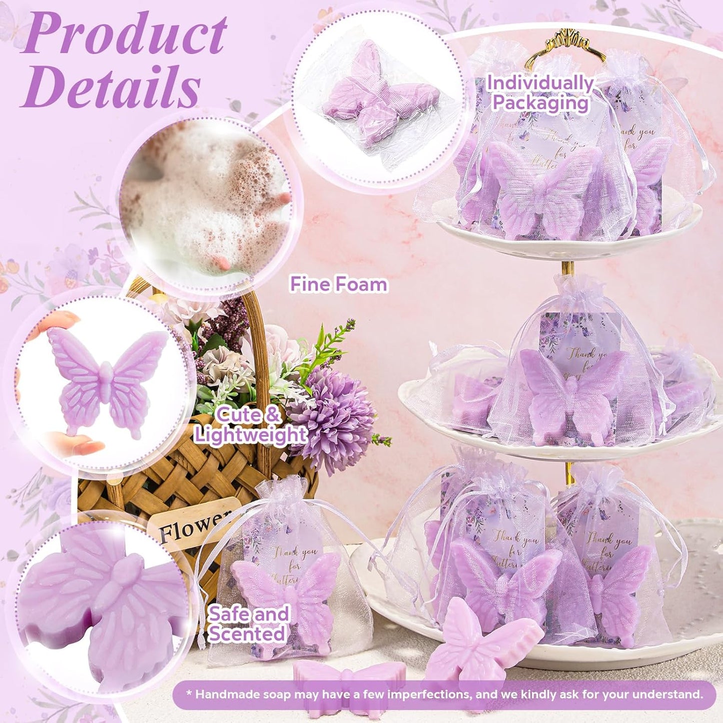 Dunzy 30 Set Butterfly Theme Baby Shower Favors for Guests Christmas Butterfly Soap Favors with Thanks You Cards Gender Reveal Baptism Party Decorations Wedding Bridal Souvenirs (Purple)