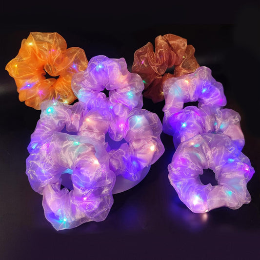 Light Up Scrunchies, Mother's Day Gifts Hair Ties Glow in the Dark Party Supplies Glow Sticks Party Favor Festival Rave Accessories for Neon Party, Fun Hair Scrunchies (9PCS-Purple Set)