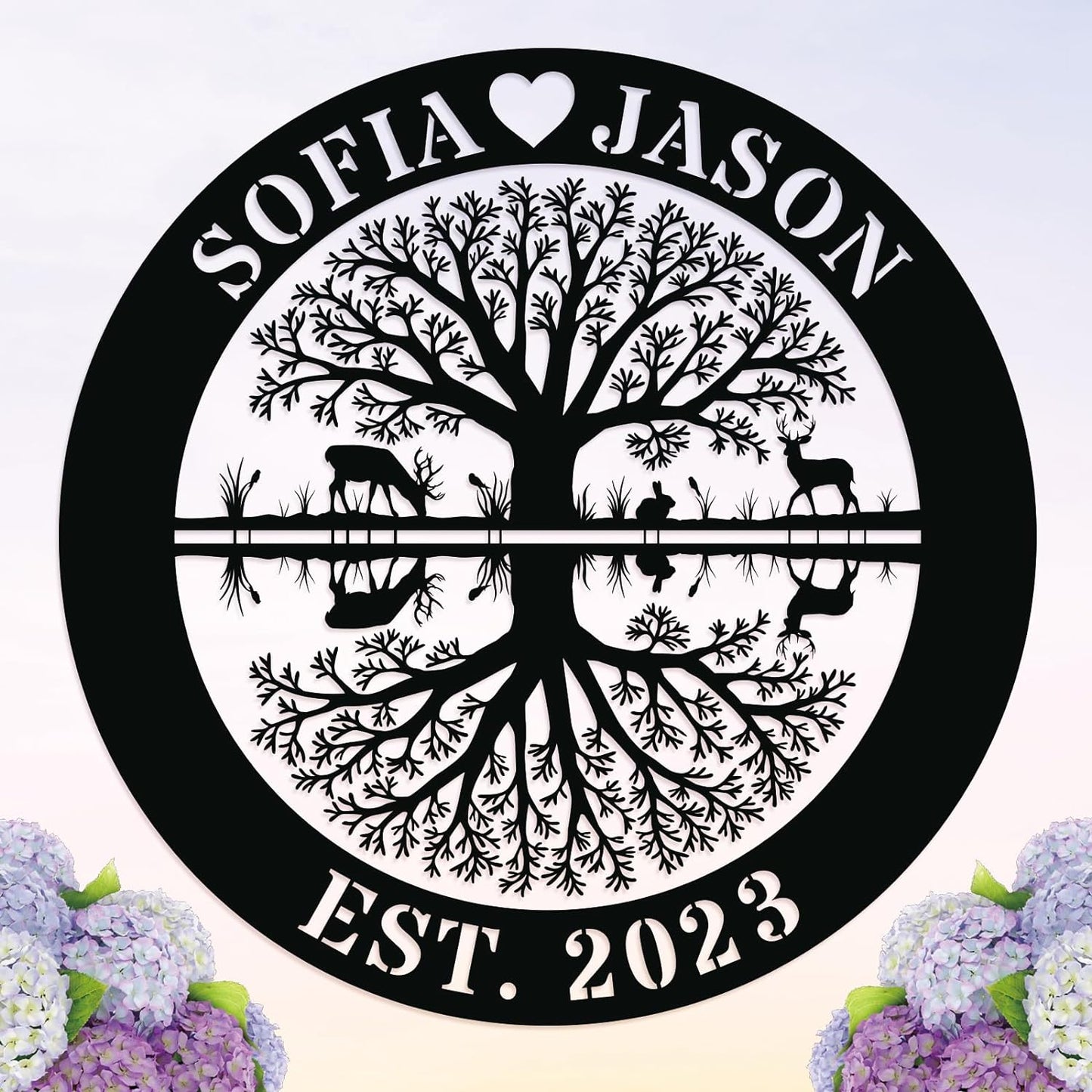 Custom Tree of Life Metal Sign, Personalized Family Name Signs for Home, Wedding Gifts for Couples, Metal Deer Christmas Gifts