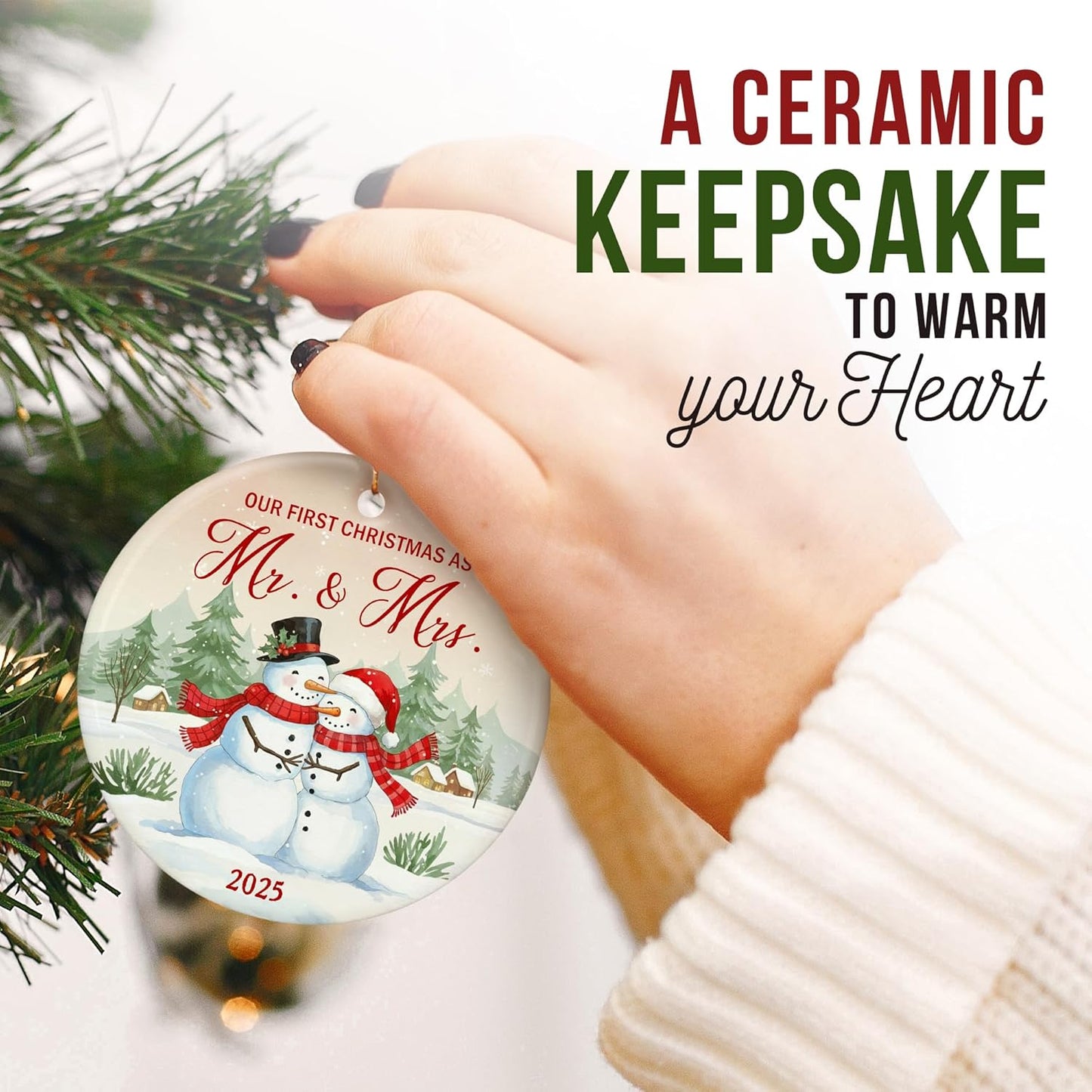 ZAGKOO First Christmas Married Ornament 2025 - Mr and Mrs Gifts, Wedding Gifts for Couples, Wedding Gift for Newly Wed, Just Married, Bride, Bridal Gift Ideas - 1st Snowman Ornament Decoration