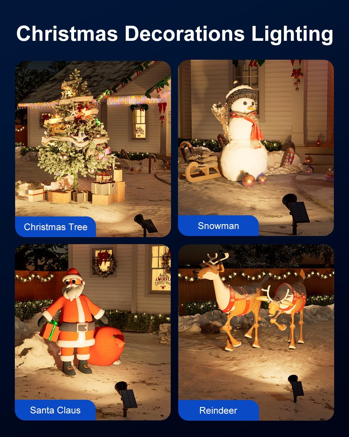 Solar Power Spot Lights Outdoor Waterproof for Christmas Decorations, Flag, Tree, Wreath, Santa Claus, Snowman, Bright LED Landscape Lamp Uplights for Outside Garden, Yard, Patio, Sidewalk,Warm White