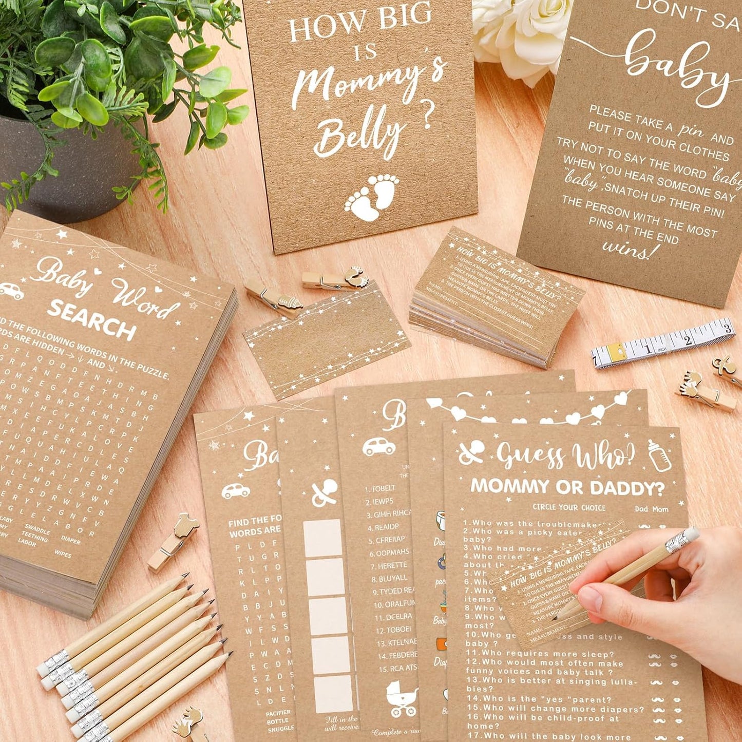 426 Pcs Kraft Baby Shower Games Set-8 Games, Includes Baby Shower Bingo, Price is Right, Guess Who, Word Scramble, Prediction and Advice, How Big is Mommy's Belly, Don't Say The Words