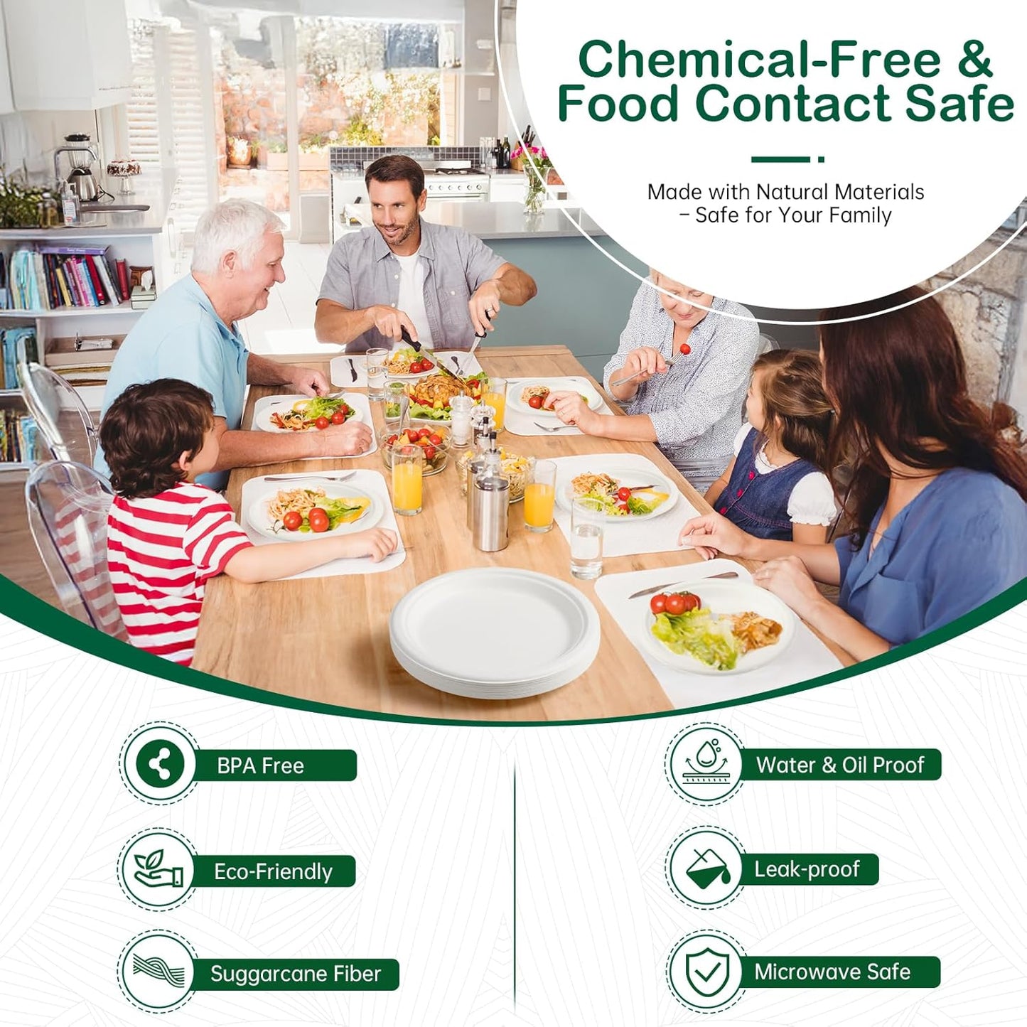 𝟗 𝐈𝐧𝐜𝐡, 𝟏𝟐𝟖-𝐏𝐚𝐜𝐤 Compostable Paper Plates, Heavy-Duty Biodegradable Disposable Dish Made from Bagasse, Perfeck for Snacks, Desserts, Party, Wedding and More (White)