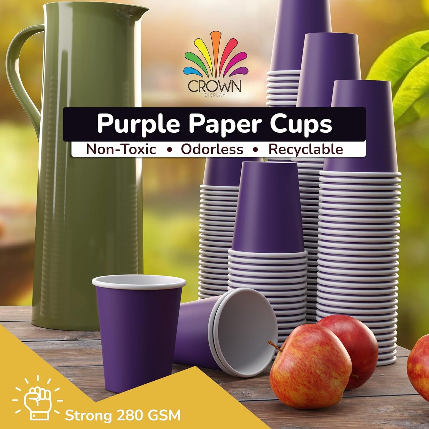 Party Solids Purple Paper Cups 9 oz Durable Disposable Cups 100 Paper Tumblers for Hot Drinks and Cold Drinks Thick 280 GSM Hot Cup for Tea & Coffee Cup To Go Fun Colors for Parties & Events