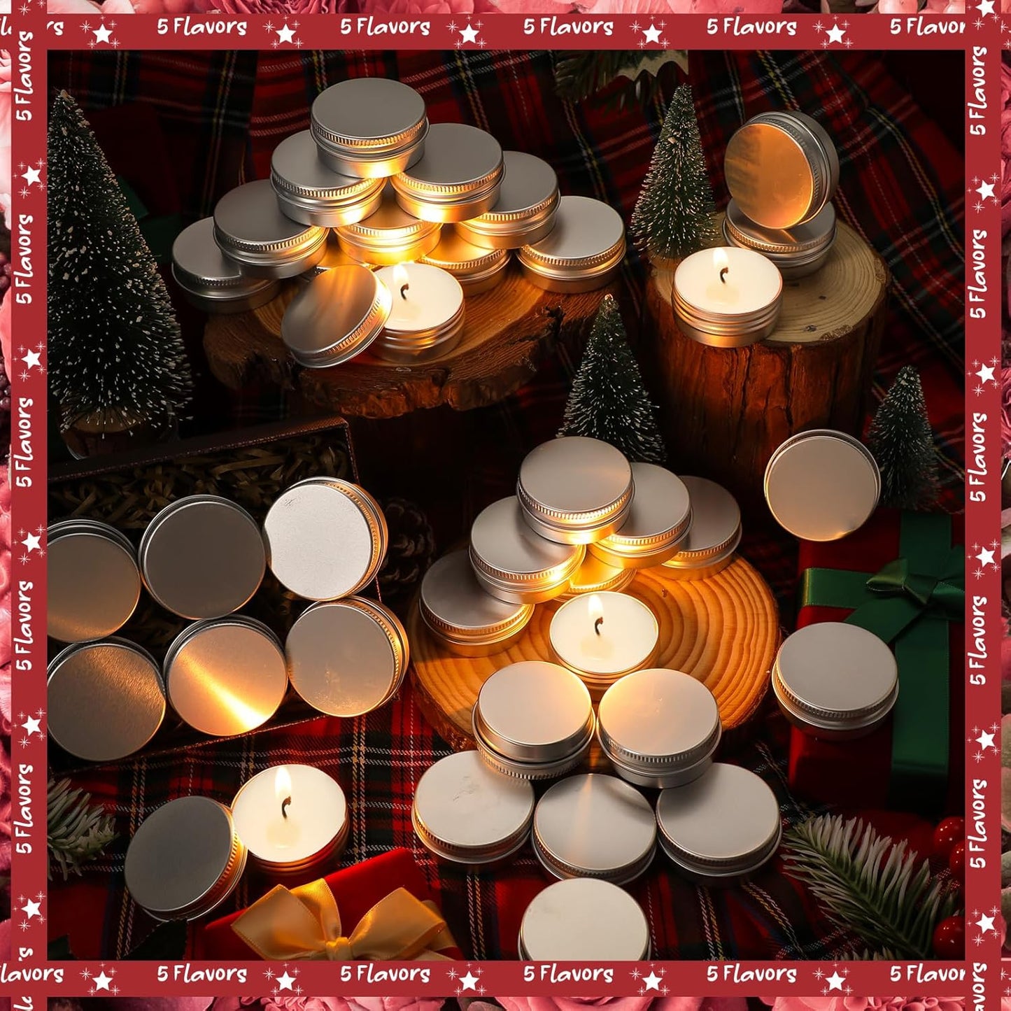 MTLEE 50 Pcs Christmas Flavor Wedding Scented Candles Gift Travel Tin Candle Aromatherapy Candle for Christmas Winter Baby Shower Favors Wedding Gifts