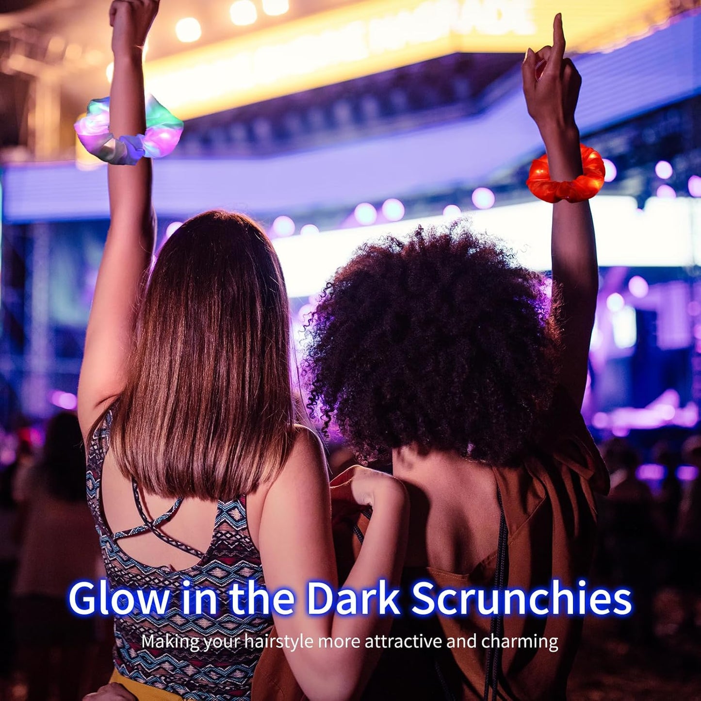 36Pcs Light Up Scrunchies, LED Hair Scrunchies for Women Girls Neon Colorful Hair Tie 3 Light Modes Glow in the Dark Hair Accessories for Rave Slumber Birthday Halloween Christmas Light Up Party Favor