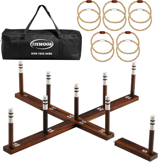 Ring Toss Game, Outdoor Games for Family and Adults with 6/10 Rope Rings & Carrying Bag, Backyard Games, Beach Toys, Lawn Games