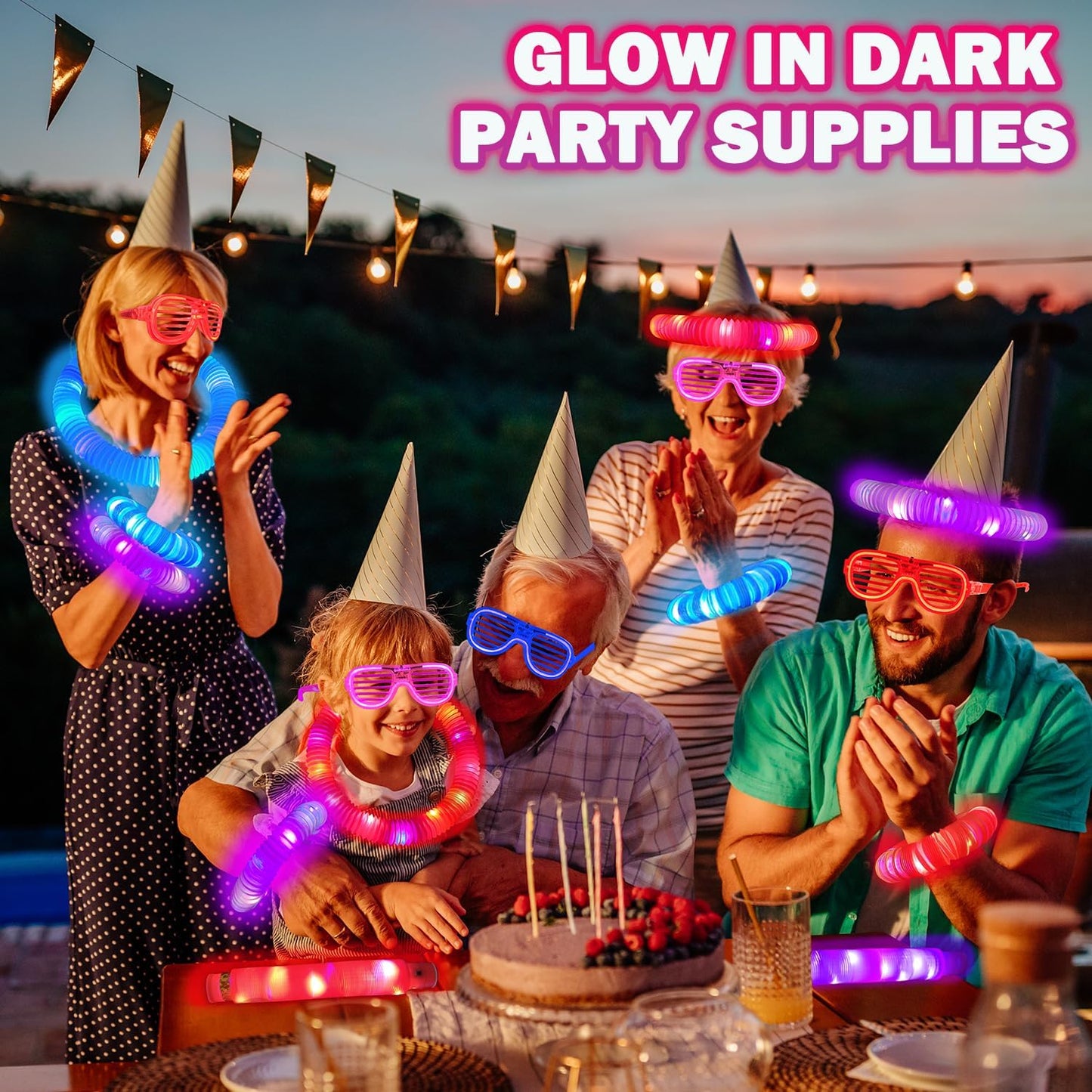 Glow Glasses & Light Up Pop Tubes 6 PCS, Christmas Glow in the Dark Sticks Party Favors Toys Gifts Stocking Stuffers for Kids, Xmas New Years Eve LED Bracelets Necklaces & Neon Sunglasses Accessories