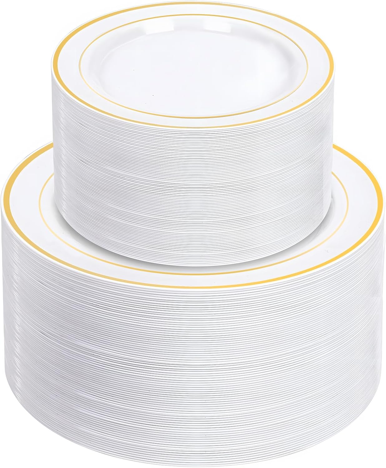 NOCCUR 200PCS Gold Plastic Plates - 100 Dinner / 100 Dessert Disposable Plates Heavy Duty - Ideal for Wedding, Party, Thanksgiving