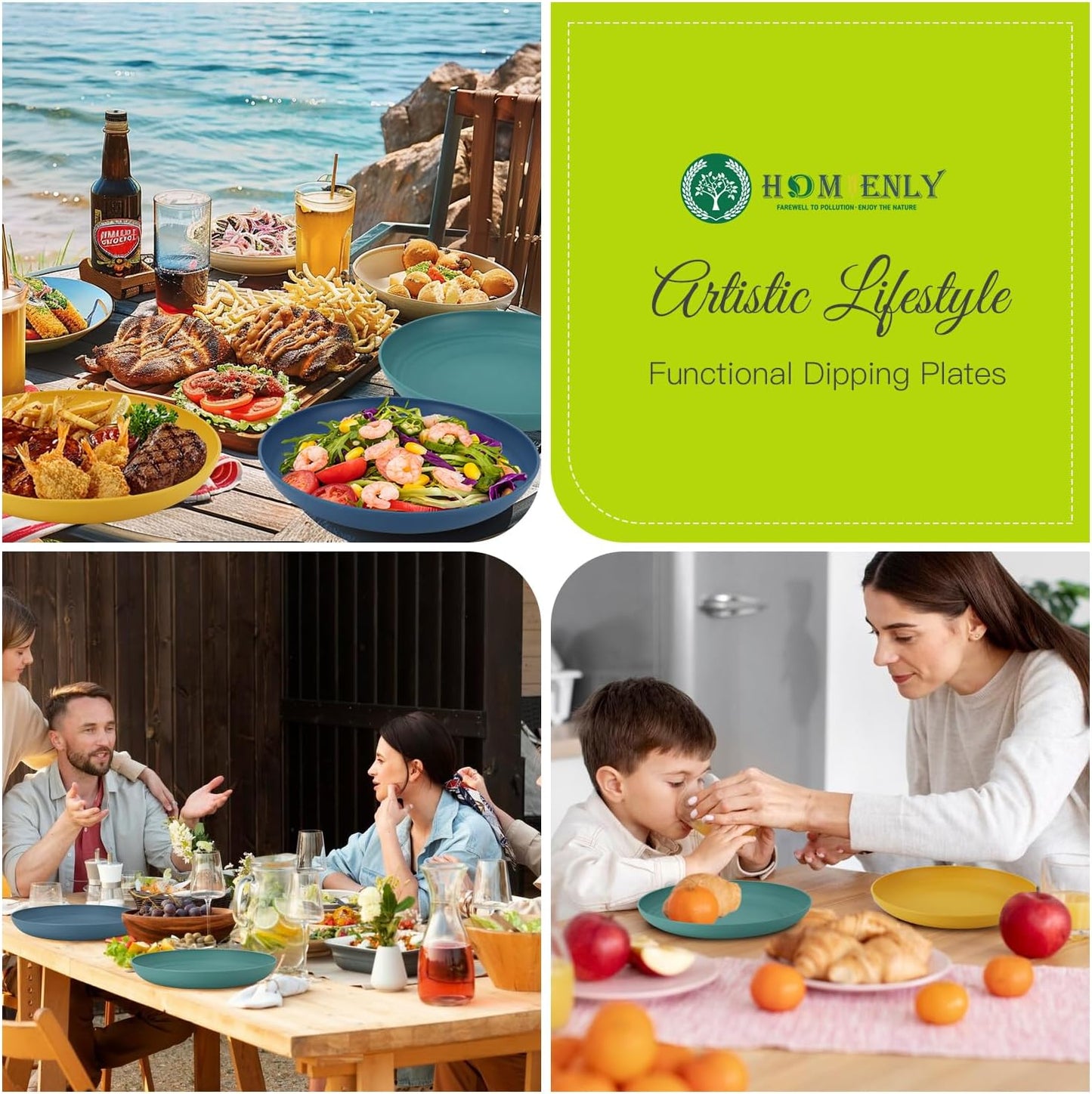 Homienly Deep Dinner Plates Set of 8 Alternative for Plastic Plates Microwave and Dishwasher Safe Wheat Straw Plates for Kitchen Unbreakable Salad Plate with 4 Colors (Colorful, 11 inch)